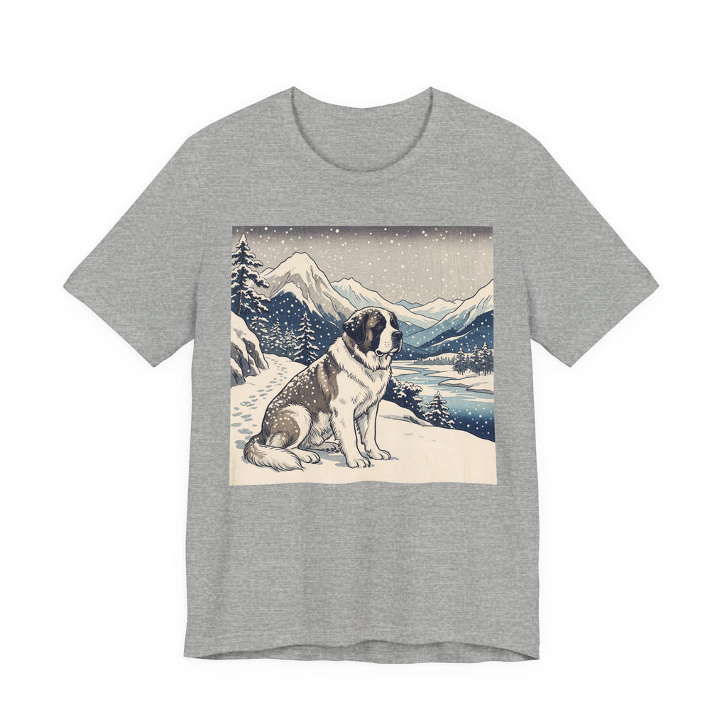 Hiroshige Style Saint Bernard T-Shirt — Snowy Mountain Blue Art Print