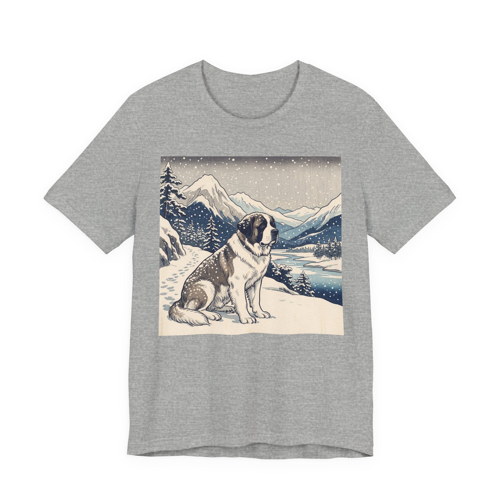 Hiroshige Style Saint Bernard T-Shirt — Snowy Mountain Blue Art Print