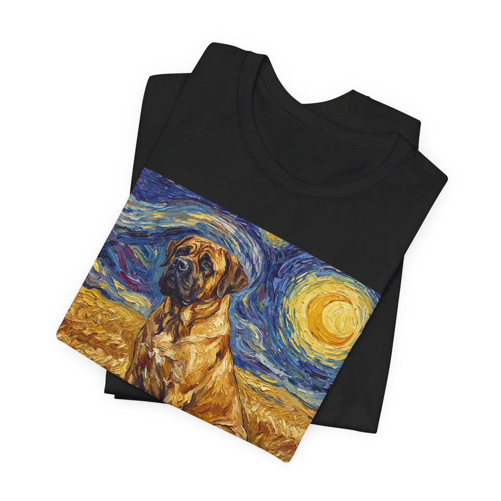 Van Gogh Style Mastiff T-Shirt — Starry Night Wheat Field Art Print