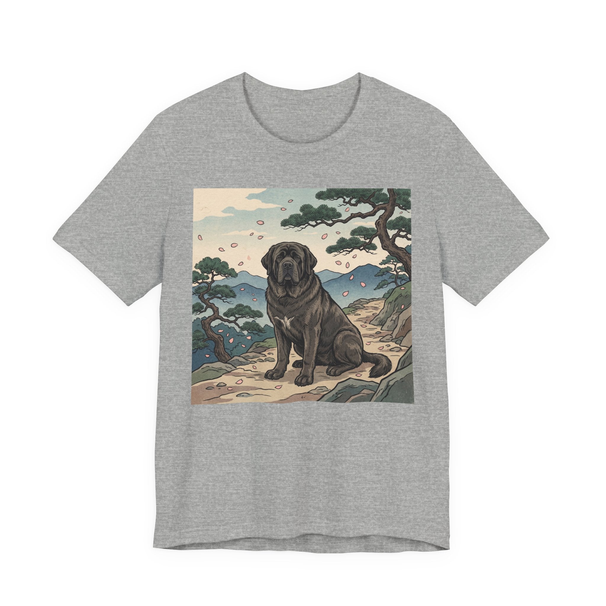 Hiroshige Style Mastiff T-Shirt — Cherry Blossom Mountain Art Print