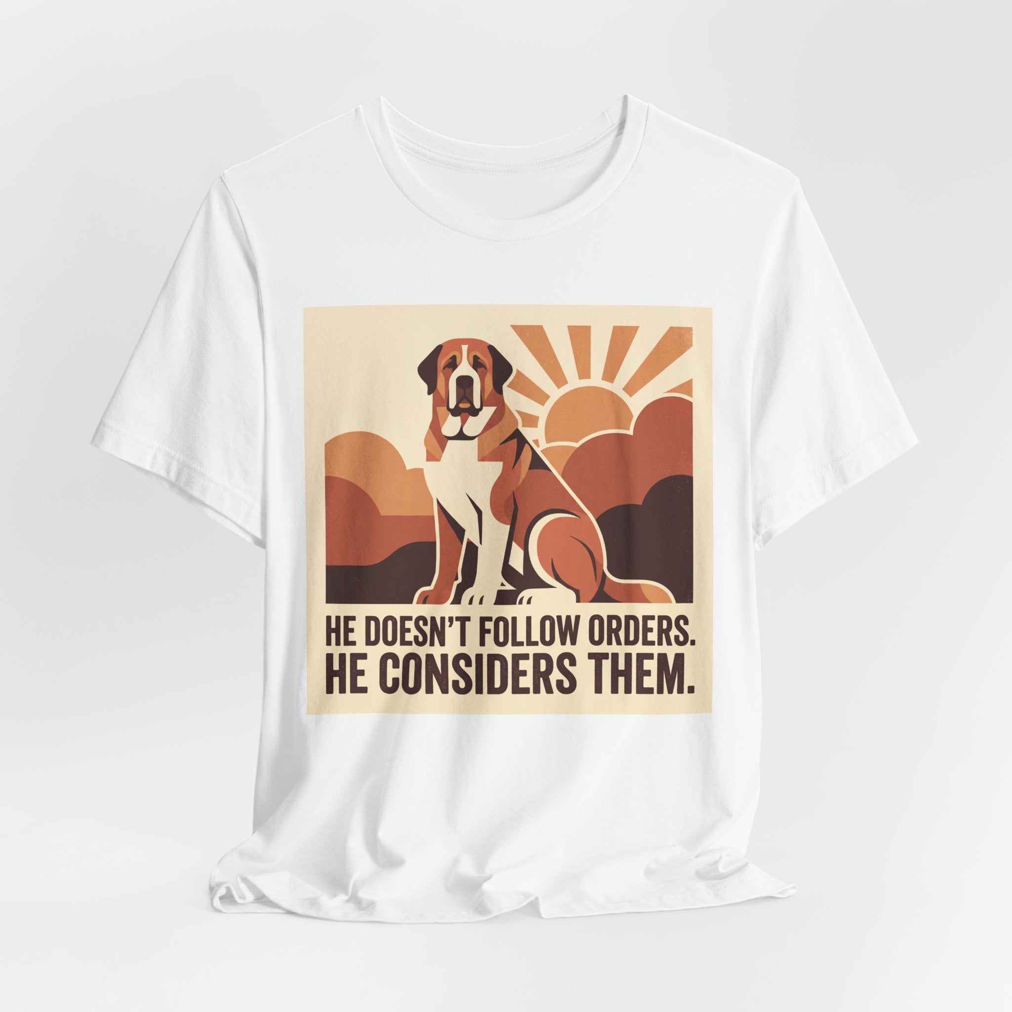 Saint Bernard Vintage Retro Art T-Shirt | Warm Sunburst Earth Tones