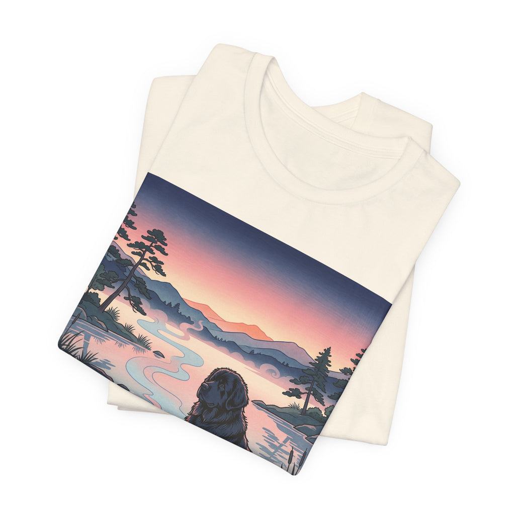Hiroshige Style Newfoundland T-Shirt — Twilight Lake Mist Art Print