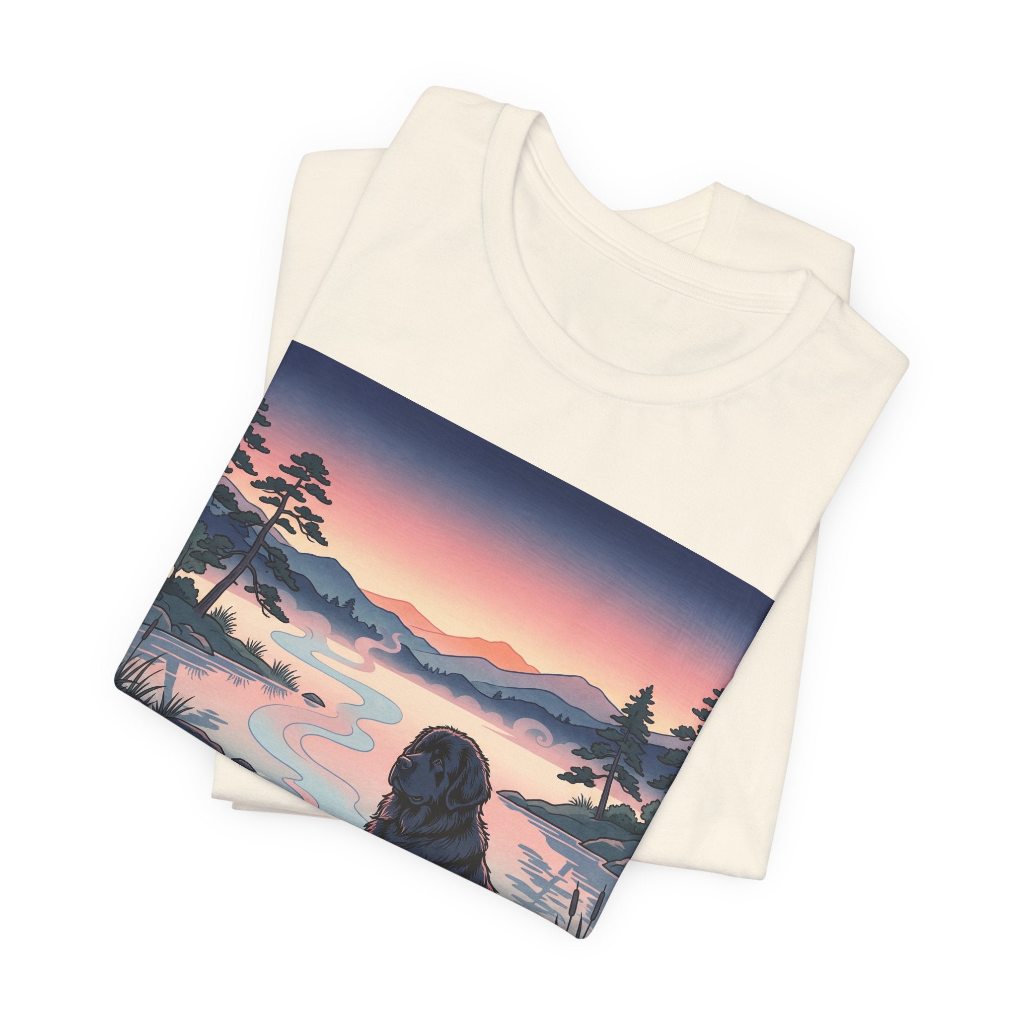 Hiroshige Style Newfoundland T-Shirt — Twilight Lake Mist Art Print