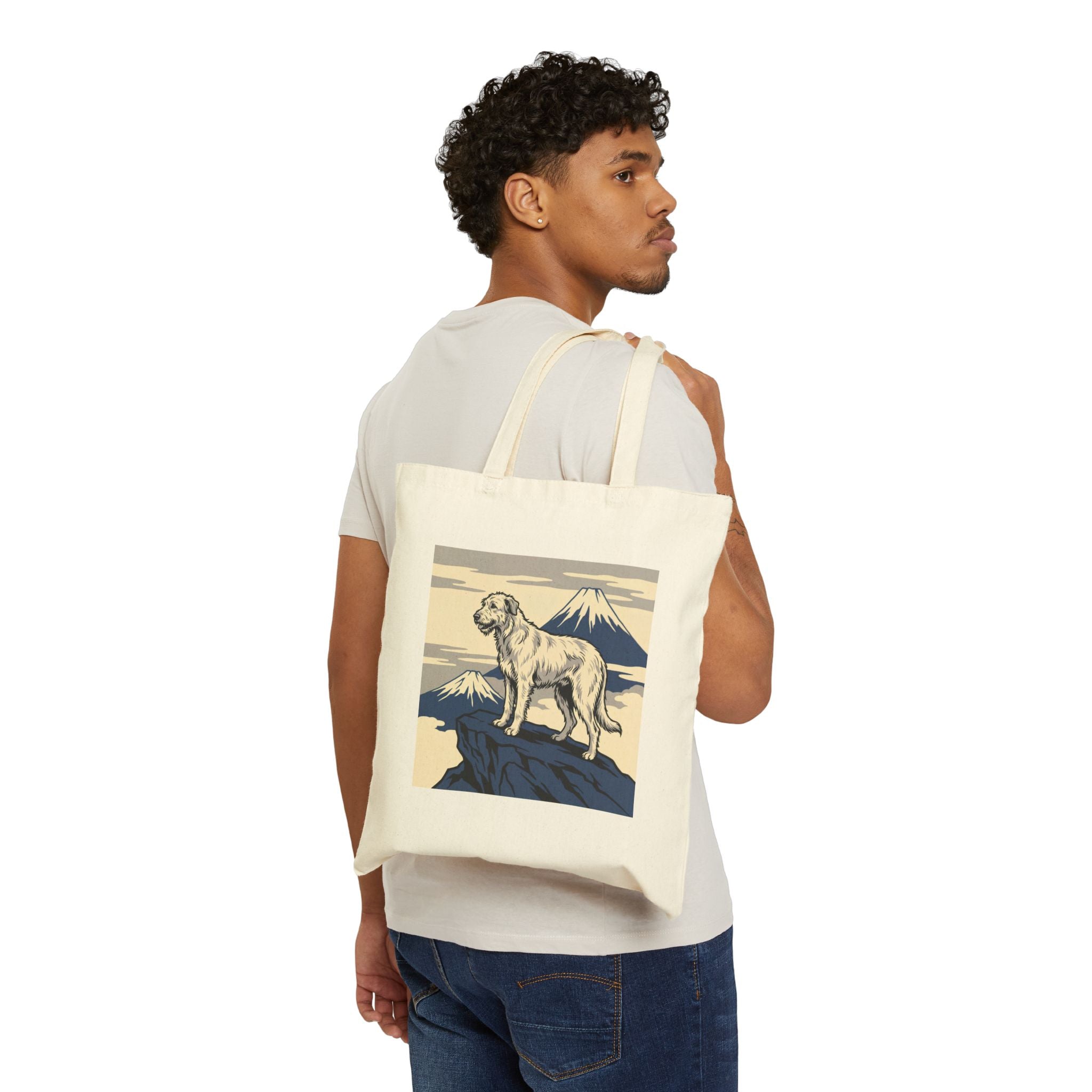 Hokusai-Style Irish Wolfhound Tote Bag – Mountain Summit Art Print – lifestyle view