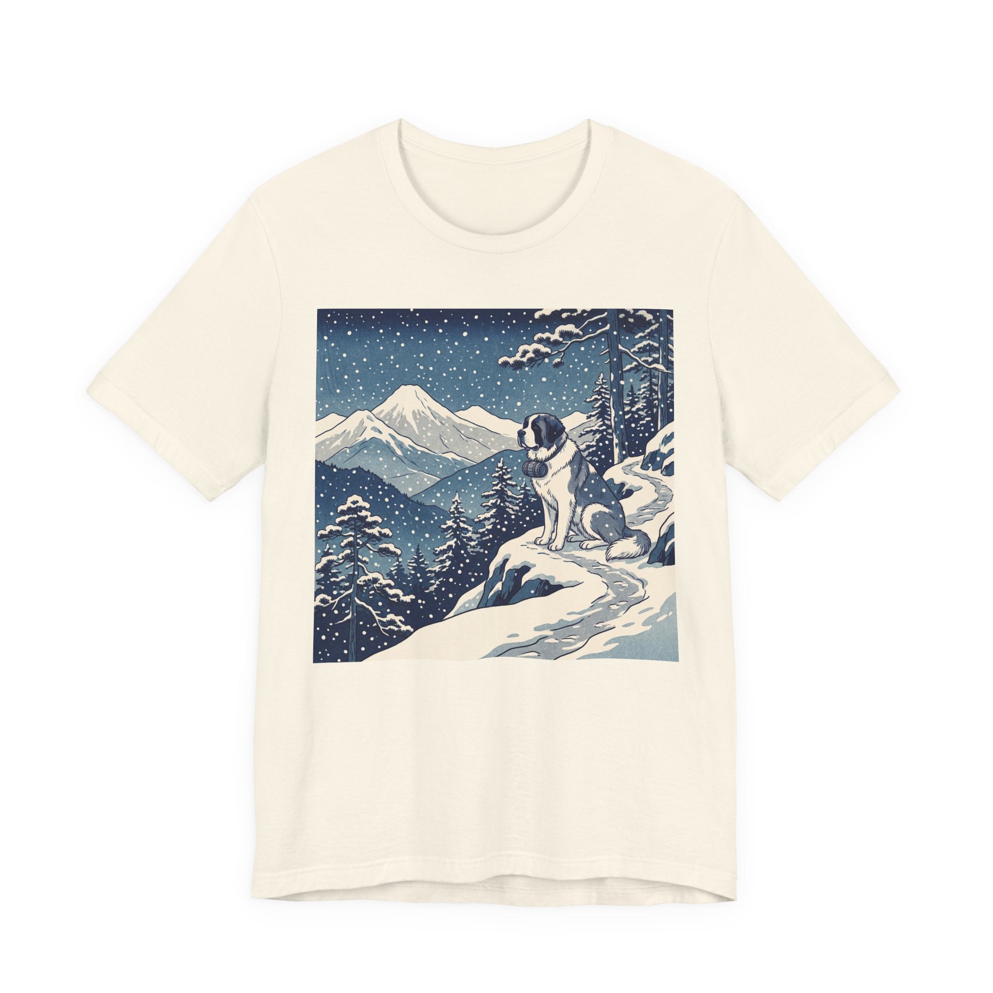 Hiroshige Style Saint Bernard T-Shirt — Snowy Mountain Trail Art Print