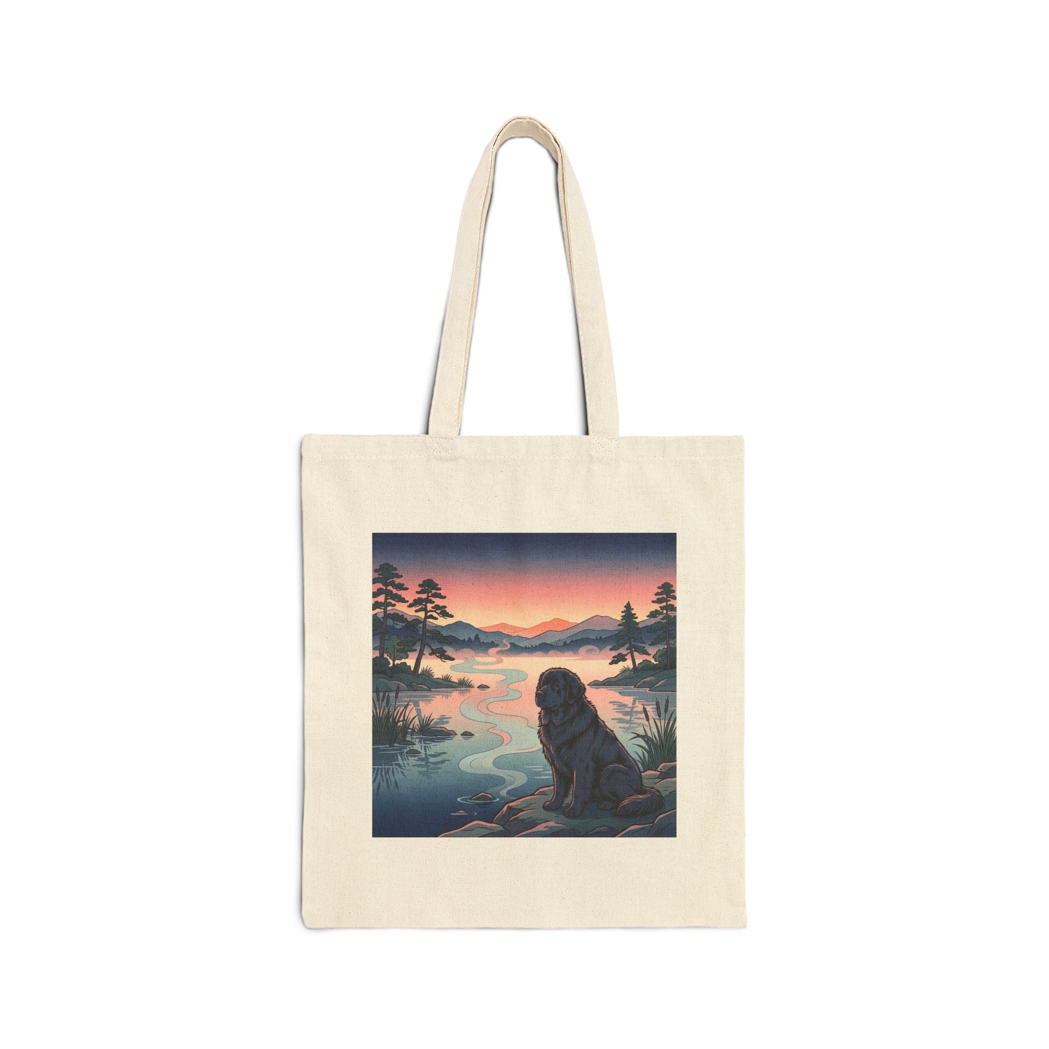 Hiroshige-Style Newfoundland Tote Bag – Dusk Lake Mist Art Print – side view