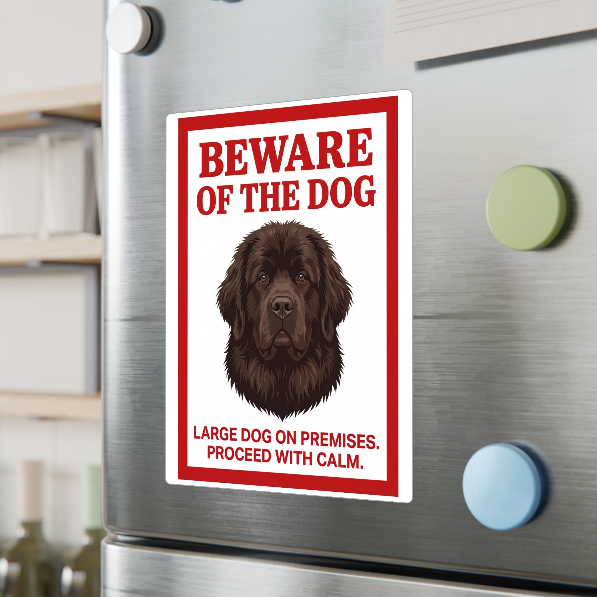 Beware of Newfoundland Sign – Dark Chocolate Portrait Outdoor Vinyl Decal – lifestyle view