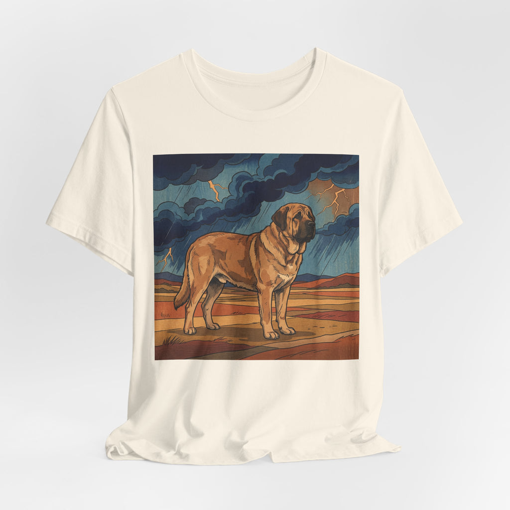 Woodblock Print Spanish Mastiff T-Shirt — Desert Storm Lightning Art Print