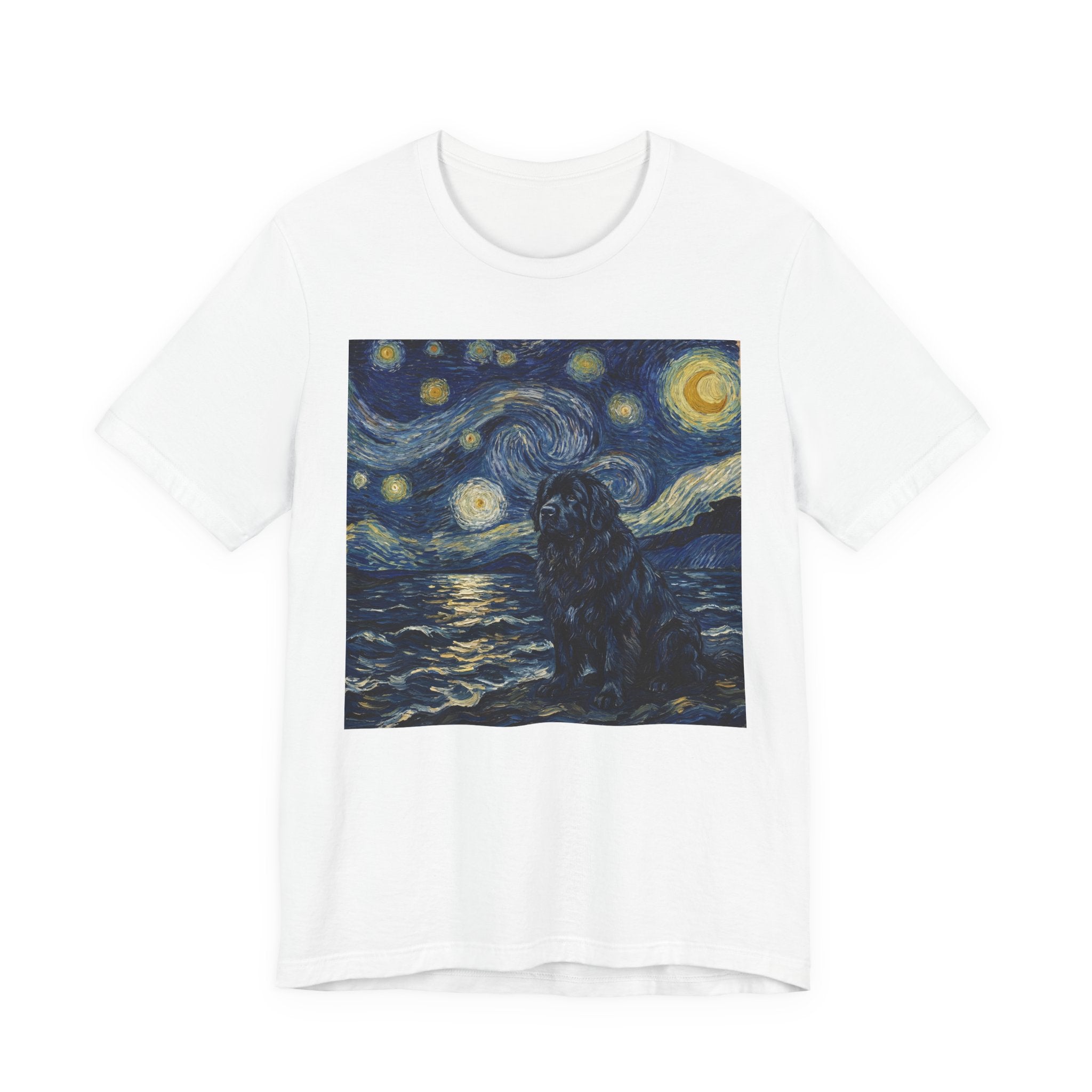 Van Gogh Style Newfoundland T-Shirt — Moonlit Seascape Art Print