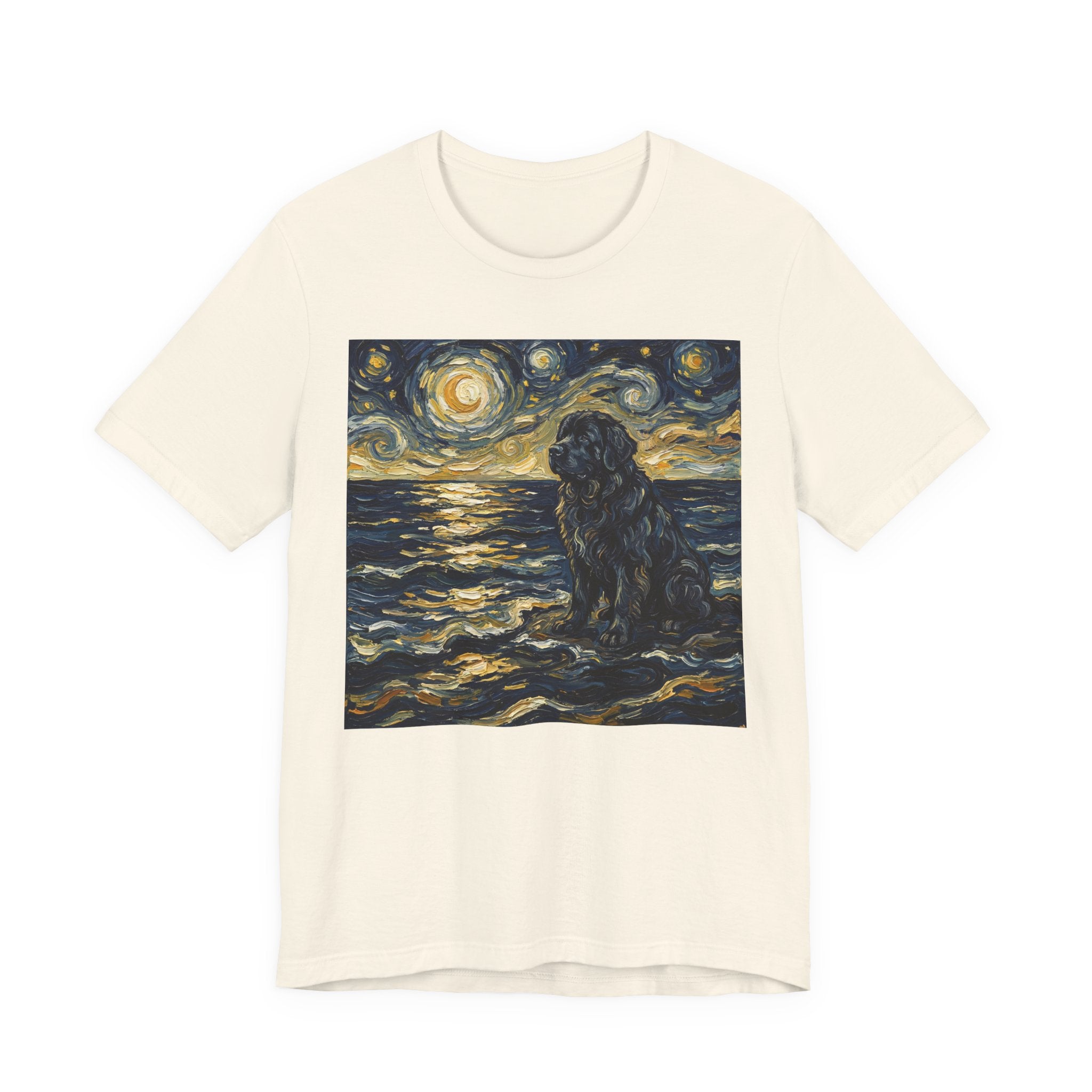 Van Gogh Style Newfoundland T-Shirt — Moonlit Ocean Waves Art Print