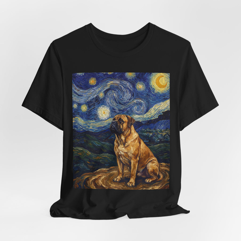 Van Gogh Style Mastiff T-Shirt — Swirling Starry Night Art Print