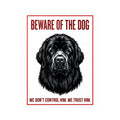 Beware of Newfoundland Sign – Black Portrait Red Border Outdoor Vinyl Decal – side view