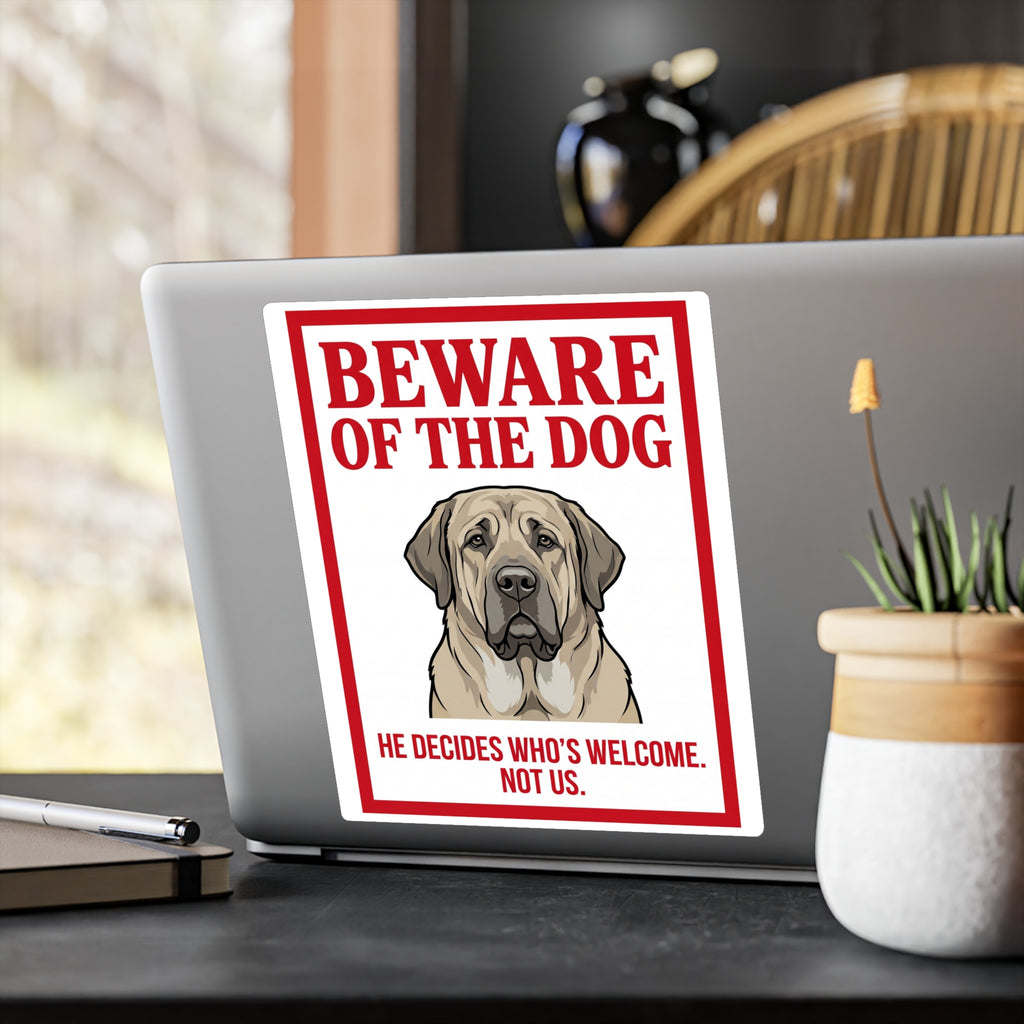 Beware of Mastiff Sign – Red Border Portrait Outdoor Vinyl Decal – alternate view