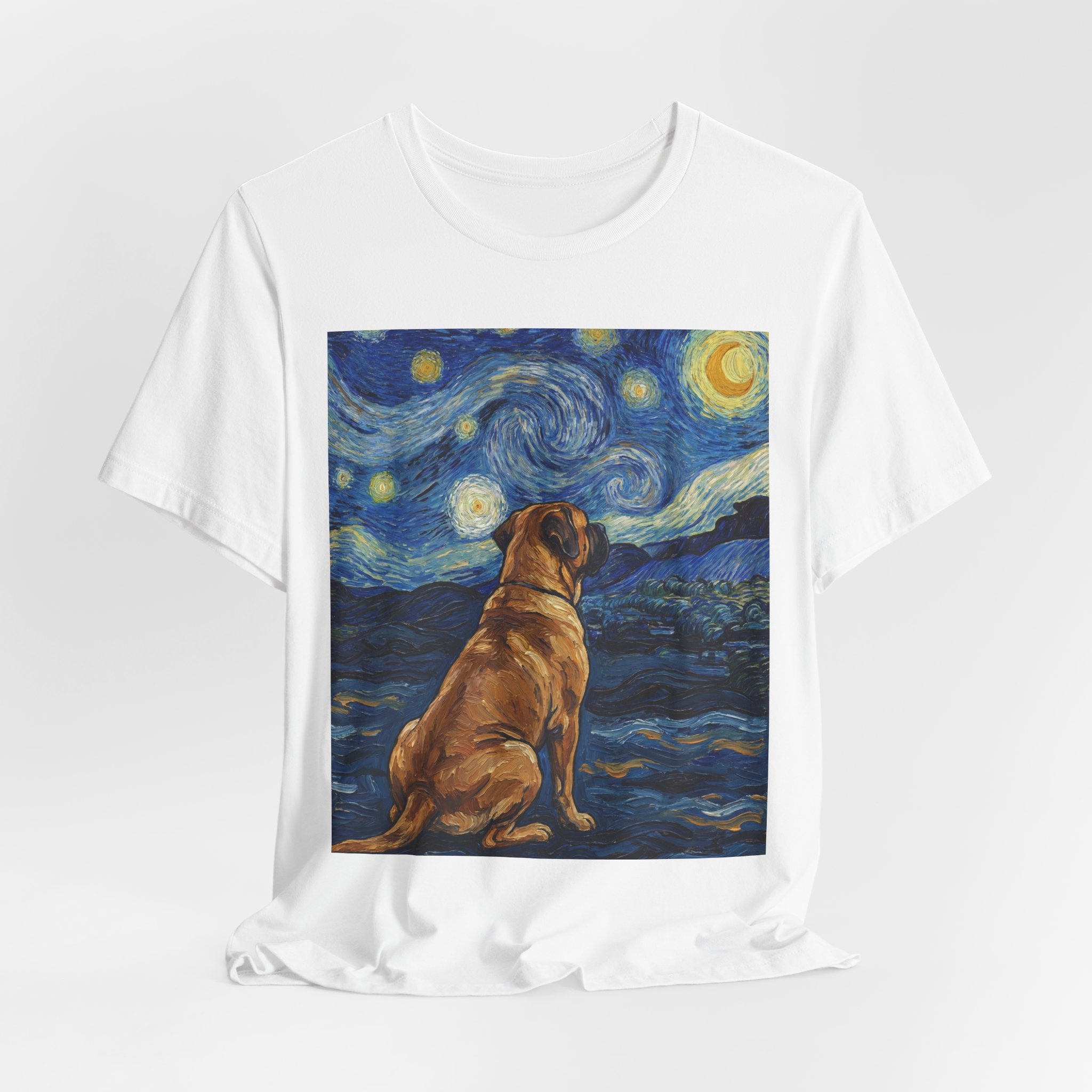 Van Gogh Style Mastiff T-Shirt — Starry Night Gaze Art Print