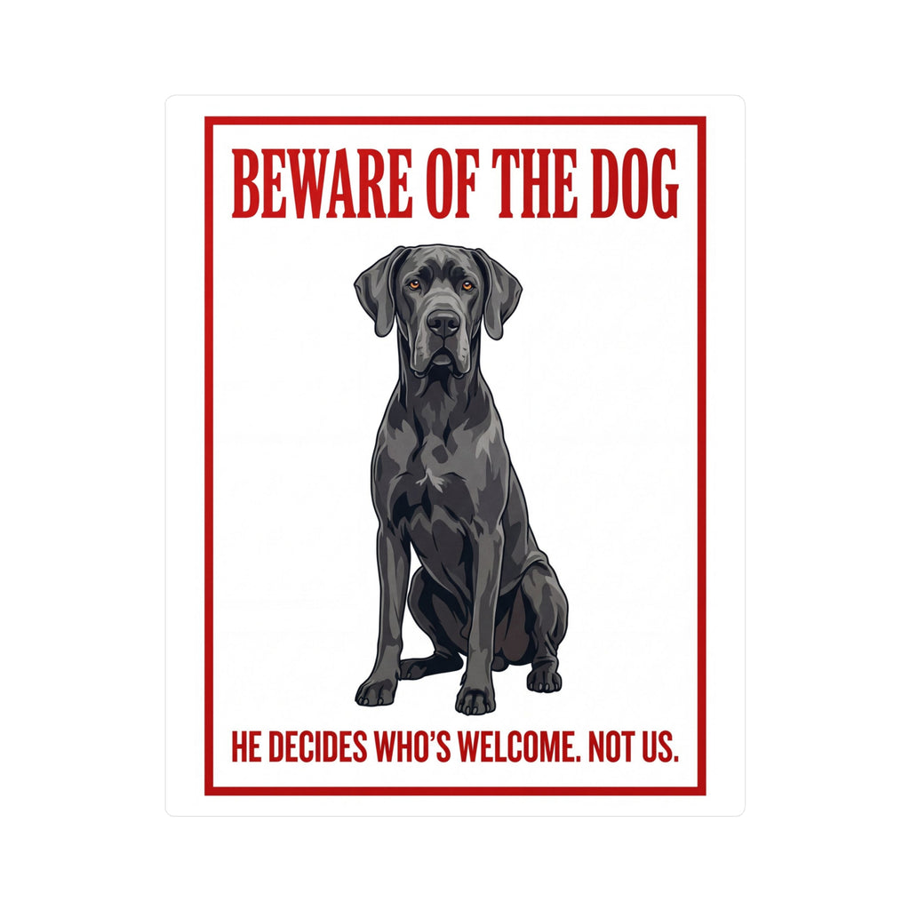 Beware of Great Dane Sign – Blue Steel Portrait Outdoor Vinyl Decal – side view