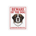 Beware of Saint Bernard Metal Sign – Bold Portrait Aluminum Wall Sign – side view