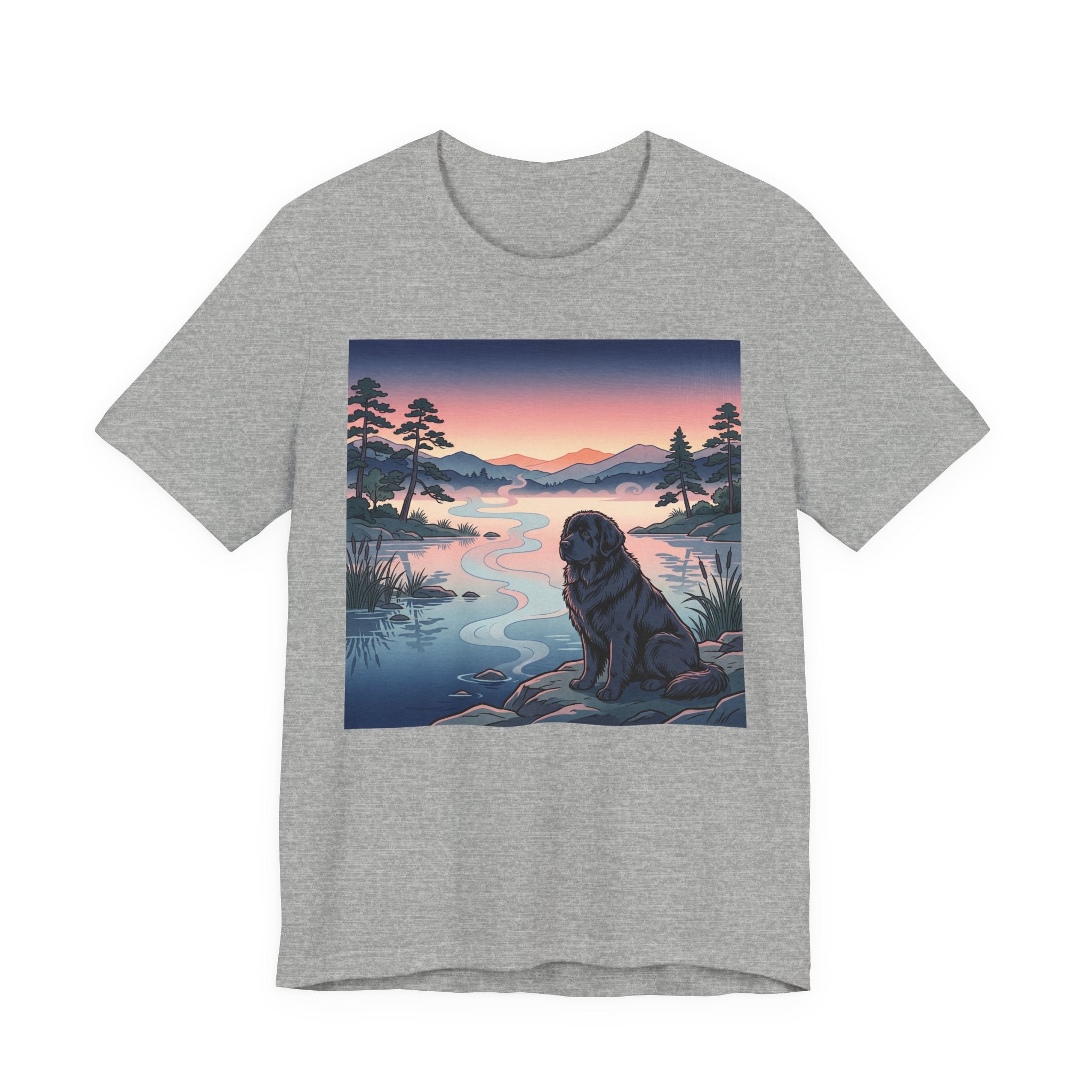 Hiroshige Style Newfoundland T-Shirt — Twilight Lake Mist Art Print