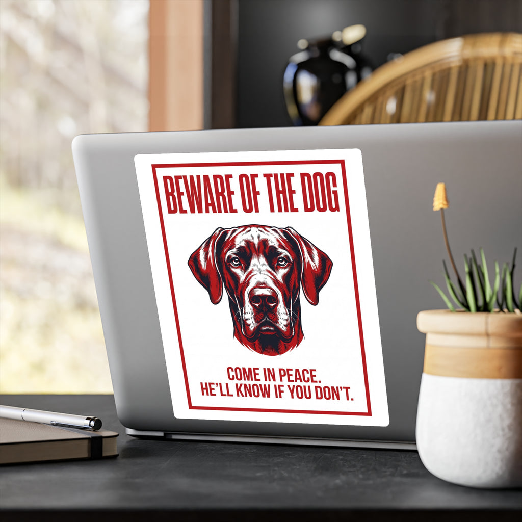 Beware of Great Dane Sign – Red & Black Portrait Outdoor Vinyl Decal – alternate view