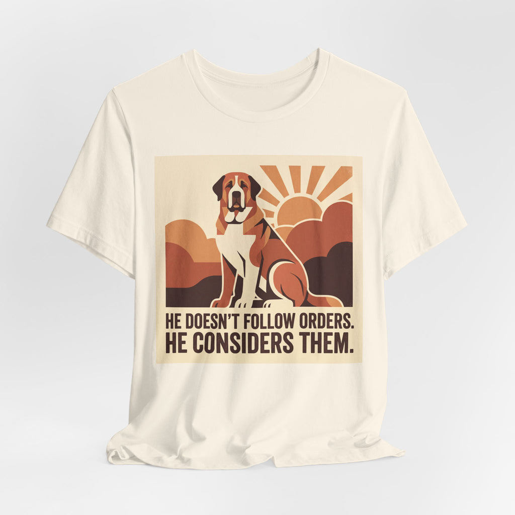 Saint Bernard Vintage Retro Art T-Shirt | Warm Sunburst Earth Tones
