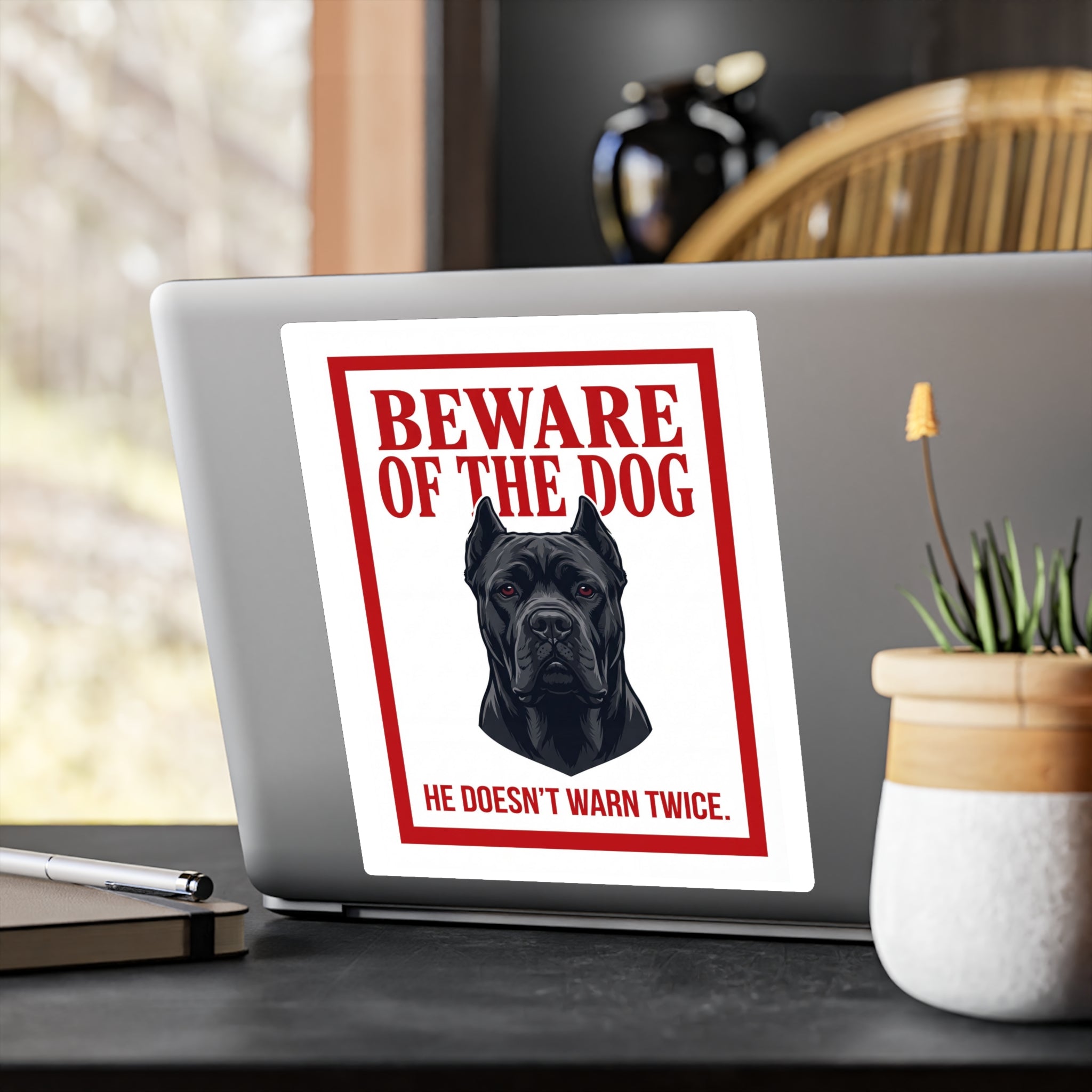 Beware of Cane Corso Sign – Bold Red Warning Outdoor Vinyl Decal – alternate view