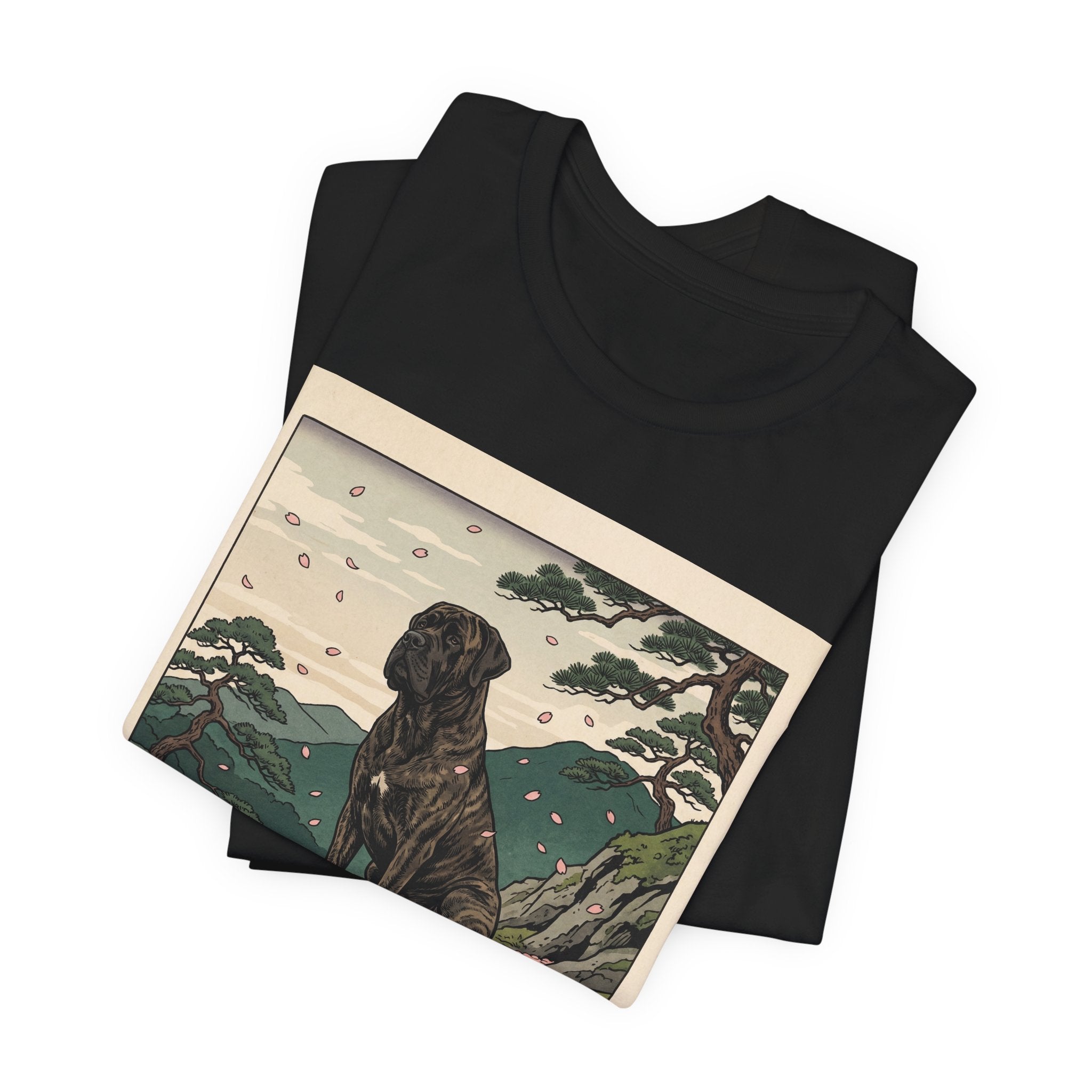 Hiroshige Style Cane Corso T-Shirt — Cherry Blossom Mountain Art Print