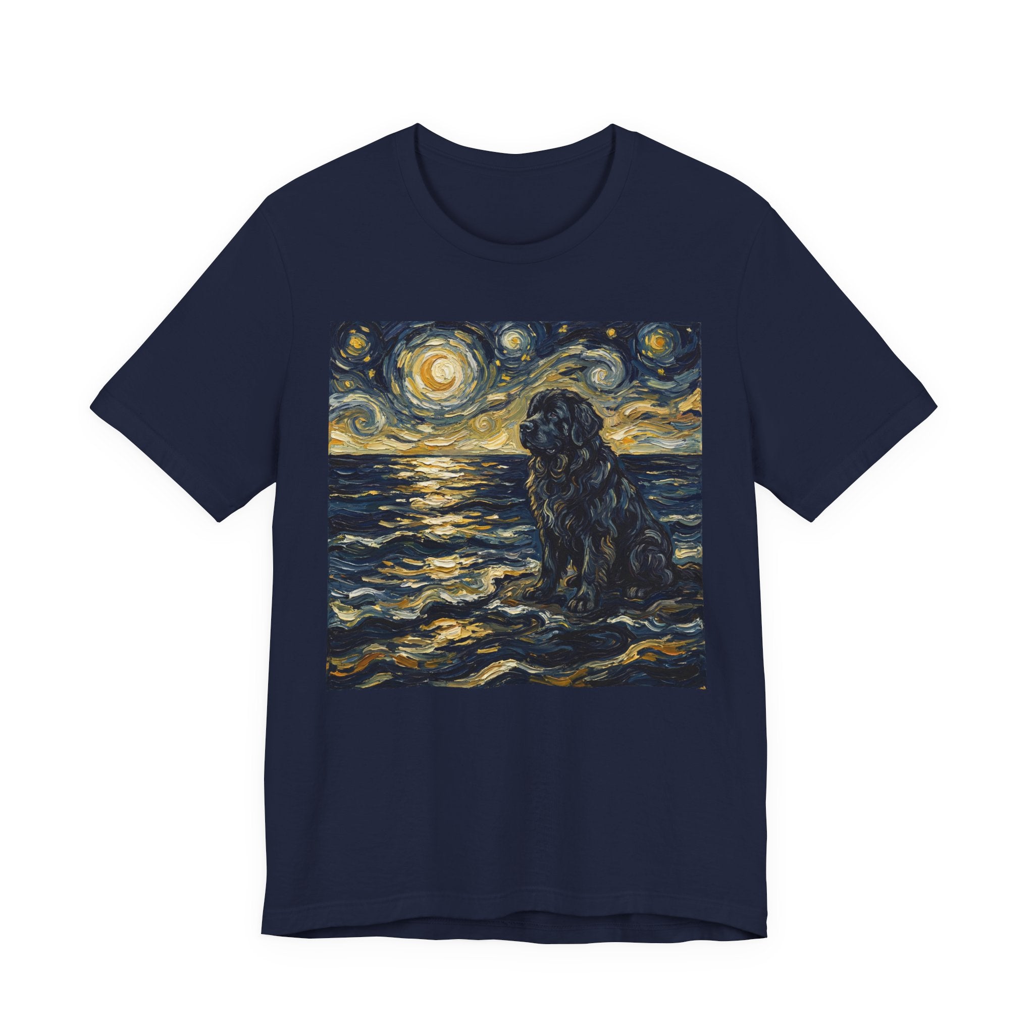 Van Gogh Style Newfoundland T-Shirt — Moonlit Ocean Waves Art Print