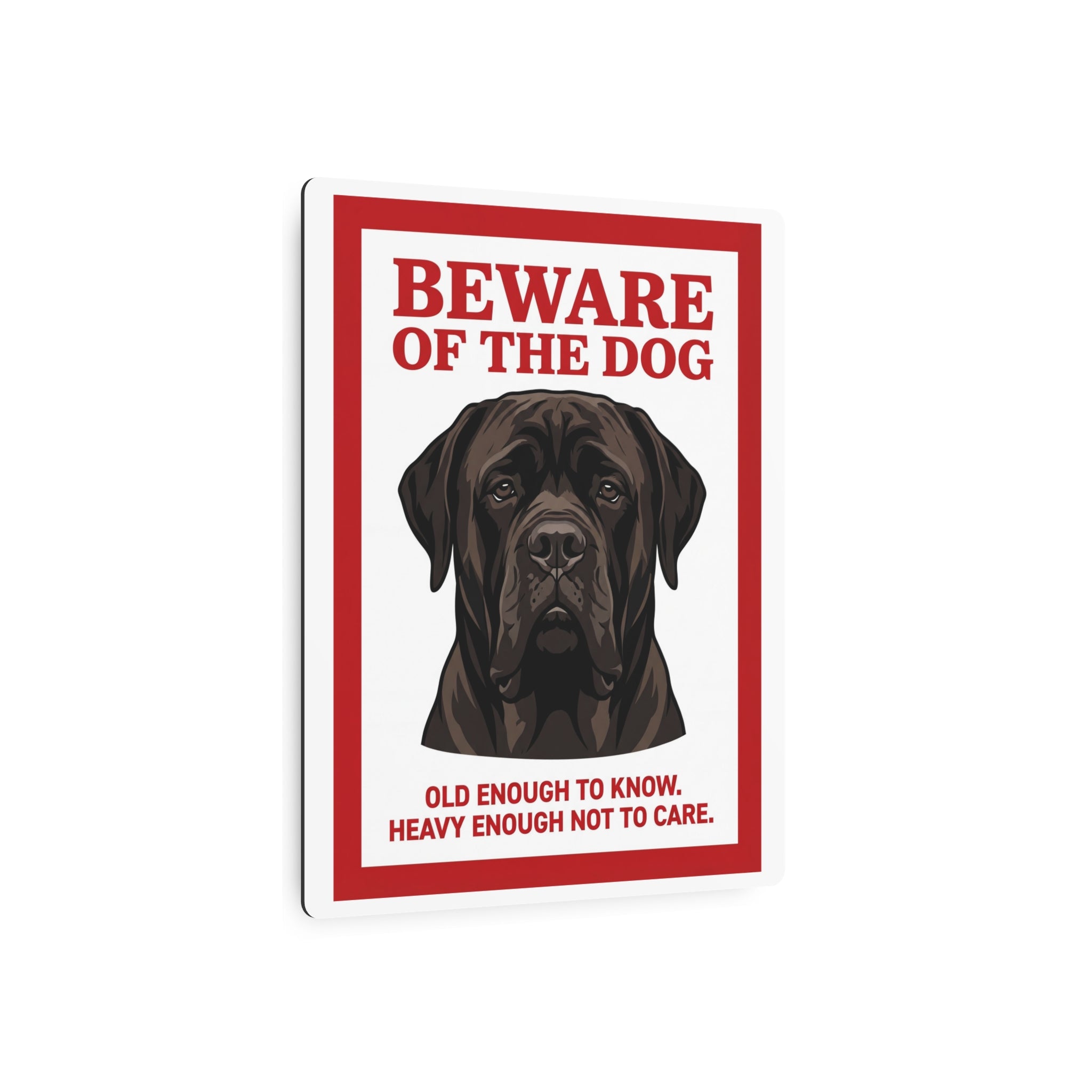 Beware of Cane Corso Metal Sign – Red Border Portrait Aluminum Wall Sign – lifestyle view