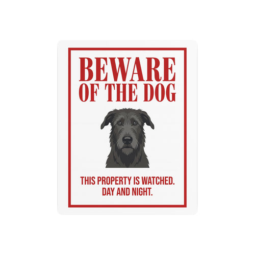 Beware of Irish Wolfhound Metal Sign – Grey Wiry Portrait Aluminum Wall Sign – side view