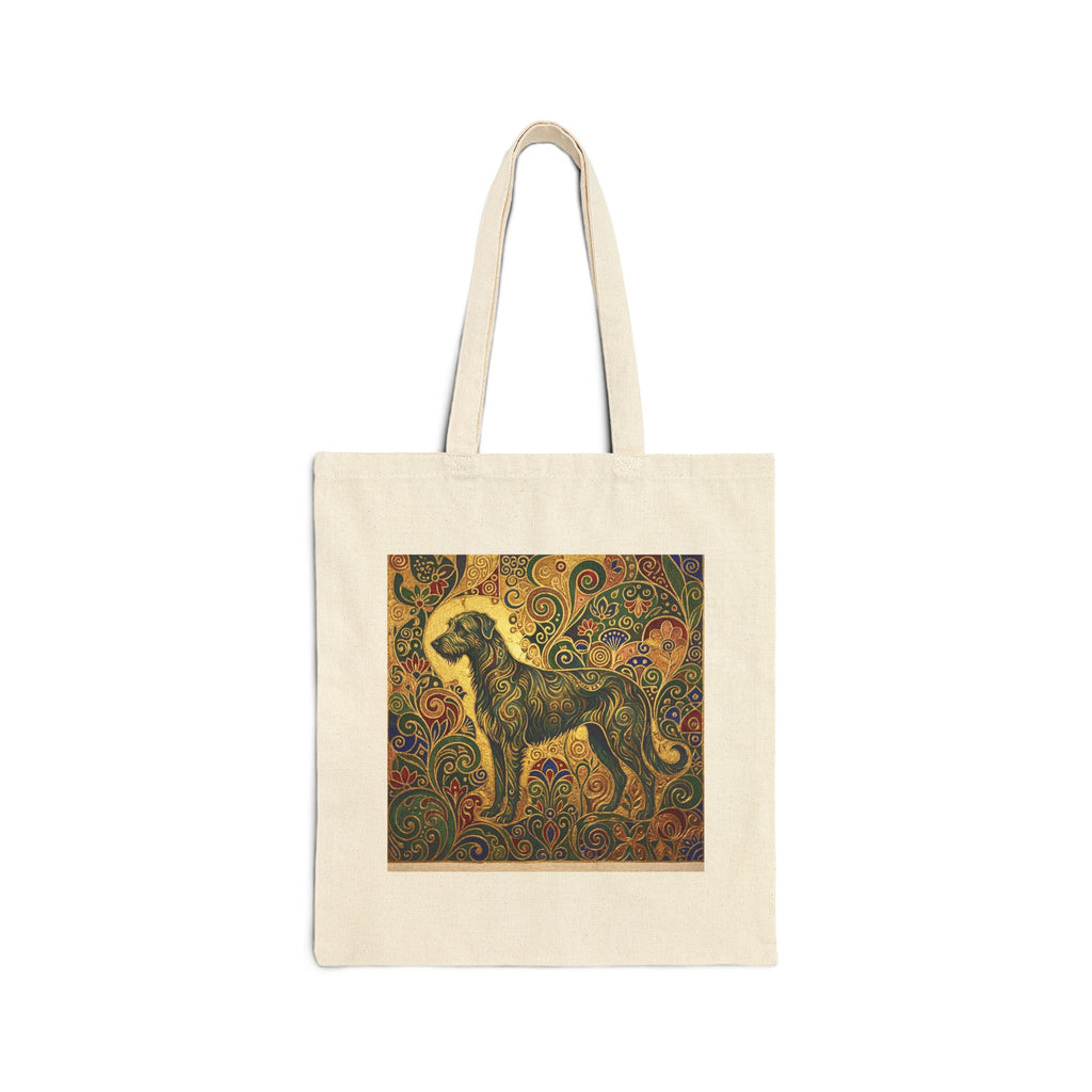 Klimt Style Irish Wolfhound Tote Bag – Gold & Emerald Swirl Art Print – detail view