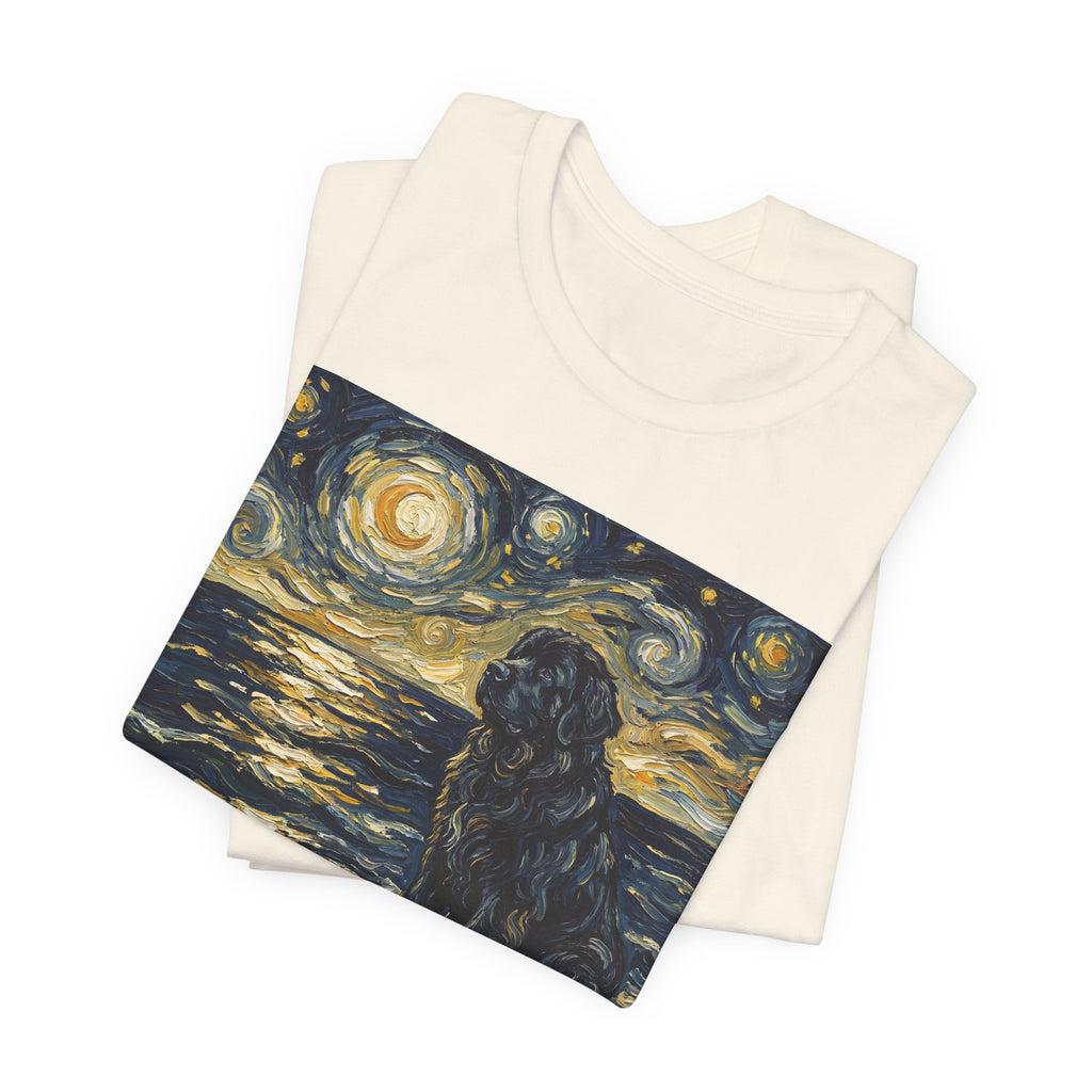 Van Gogh Style Newfoundland T-Shirt — Moonlit Ocean Waves Art Print
