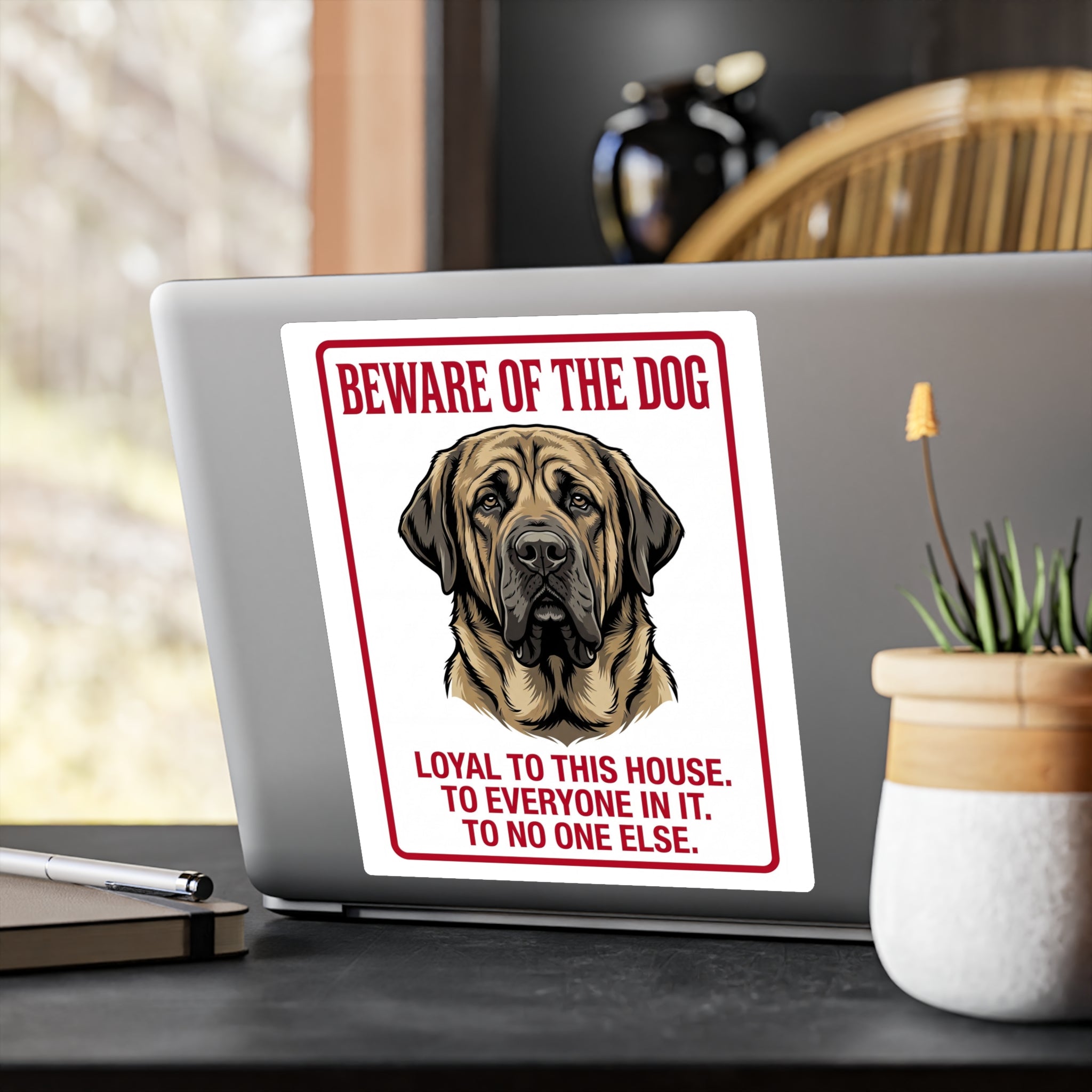Beware of Mastiff Sign – Bold Red Border Outdoor Vinyl Decal – alternate view