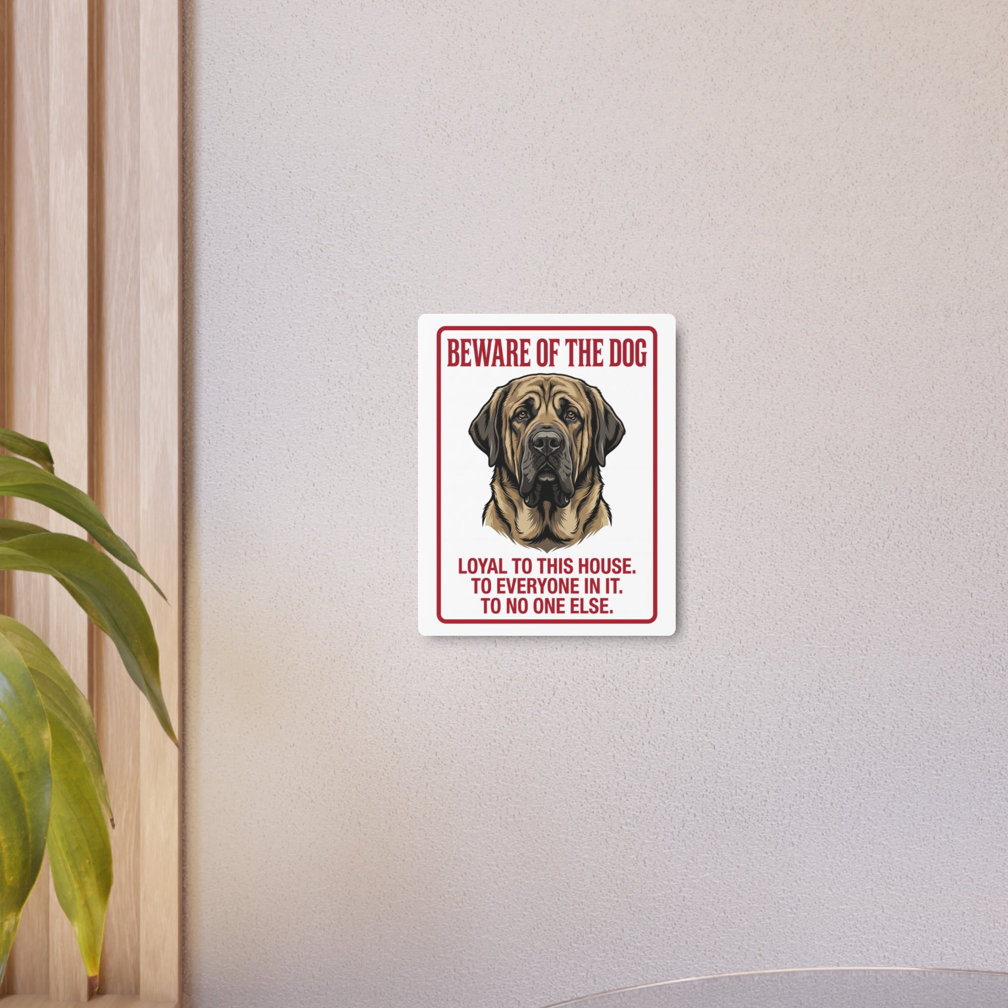 Beware of Mastiff Metal Sign – Fawn Portrait Aluminum Wall Sign – alternate view