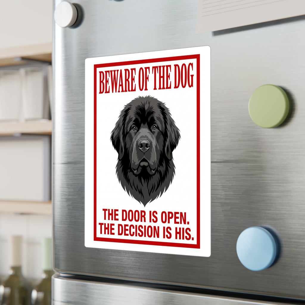 Beware of Newfoundland Sign – Bold Red Border Outdoor Vinyl Decal – lifestyle view