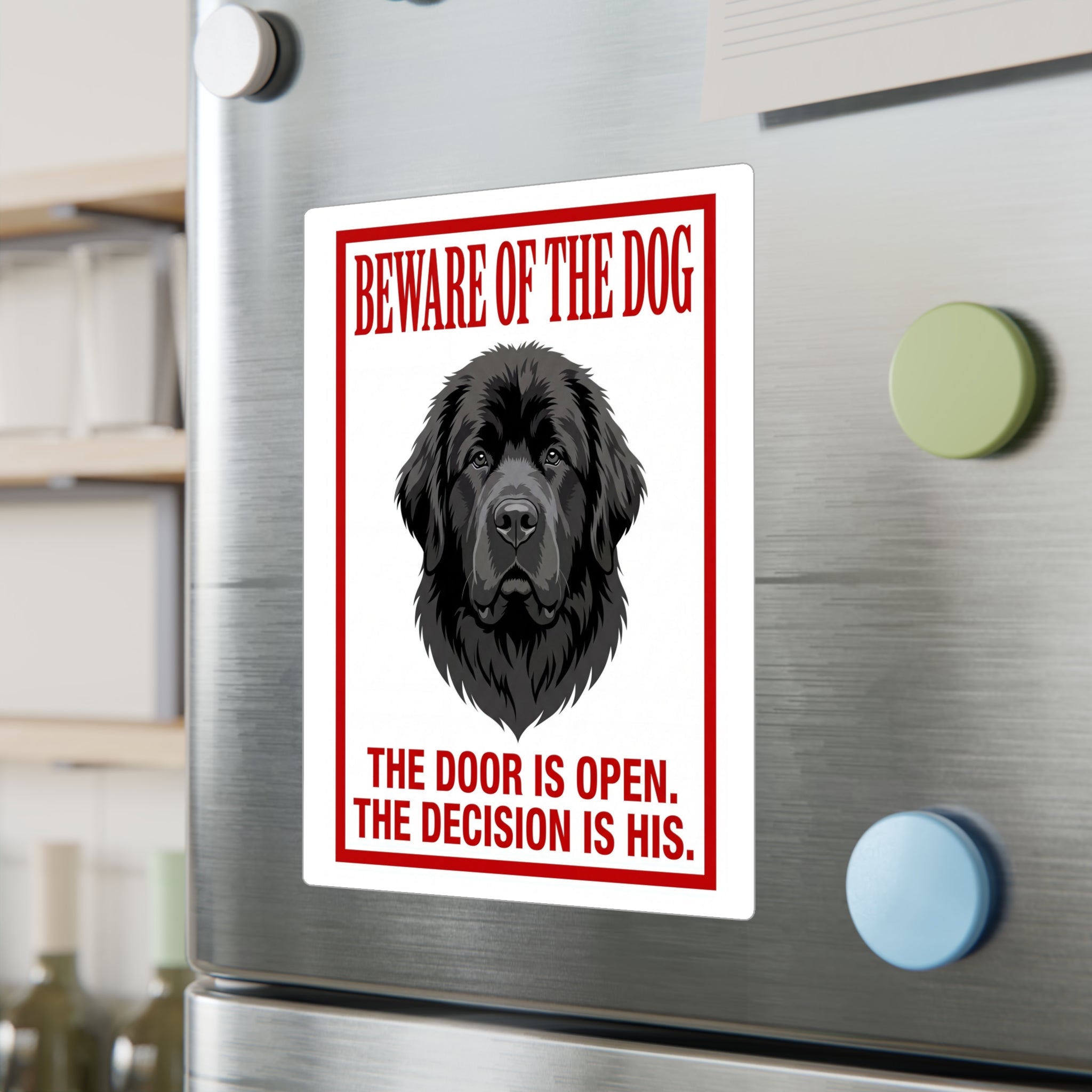 Beware of Newfoundland Sign – Bold Red Border Outdoor Vinyl Decal – lifestyle view