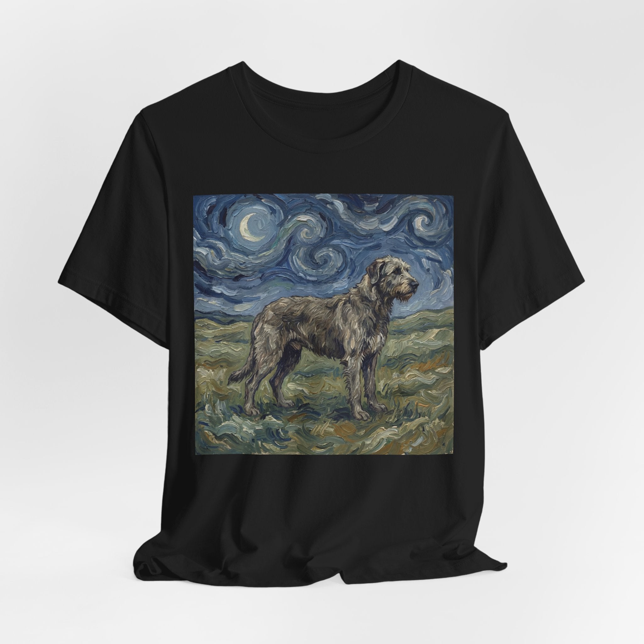 Van Gogh Style Irish Wolfhound T-Shirt — Swirling Moonlit Sky Art Print