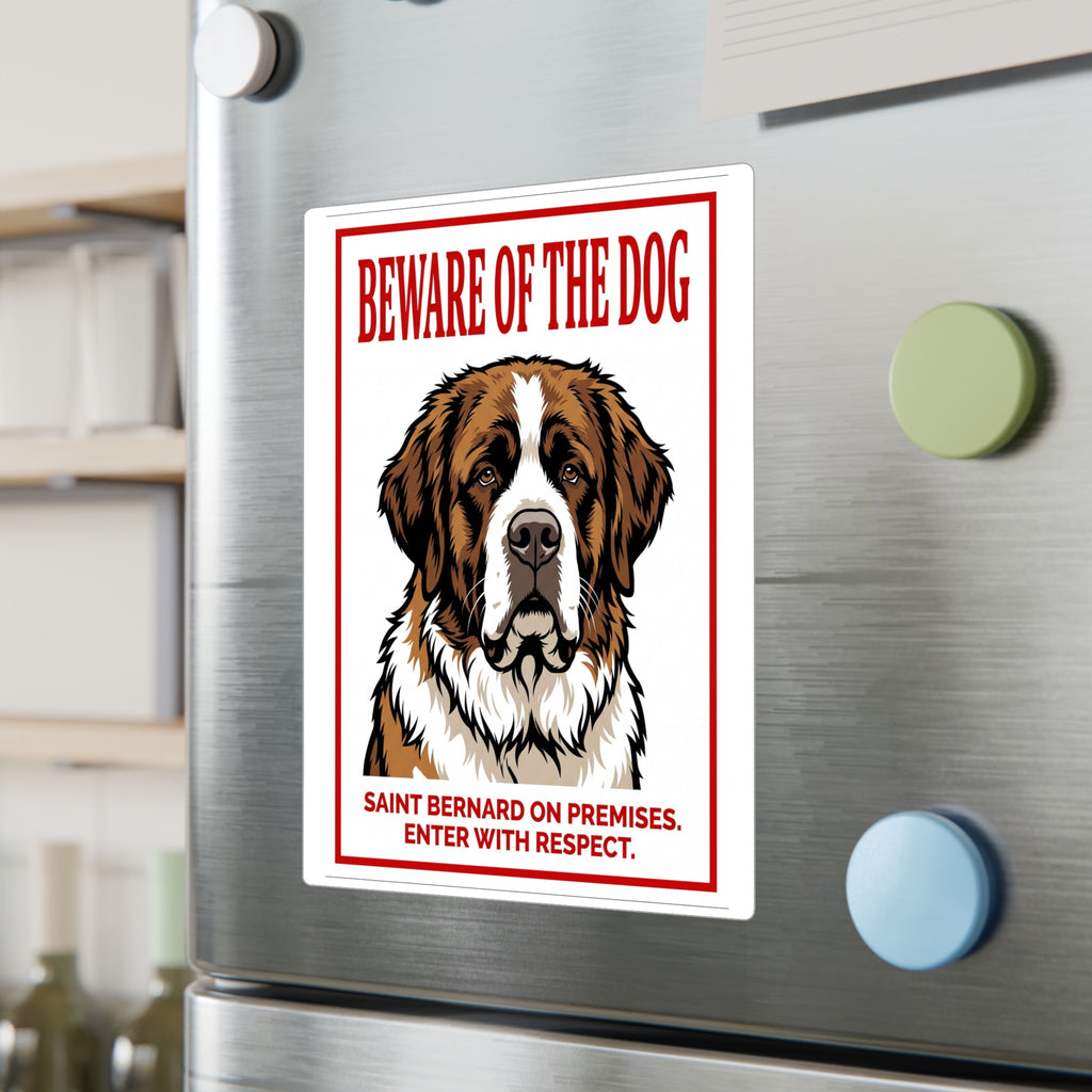 Beware of Saint Bernard Sign – Red Block Letter Outdoor Vinyl Decal – lifestyle view