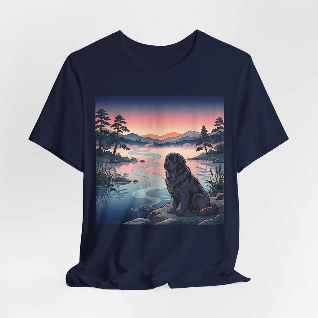 Hiroshige Style Newfoundland T-Shirt — Twilight Lake Mist Art Print