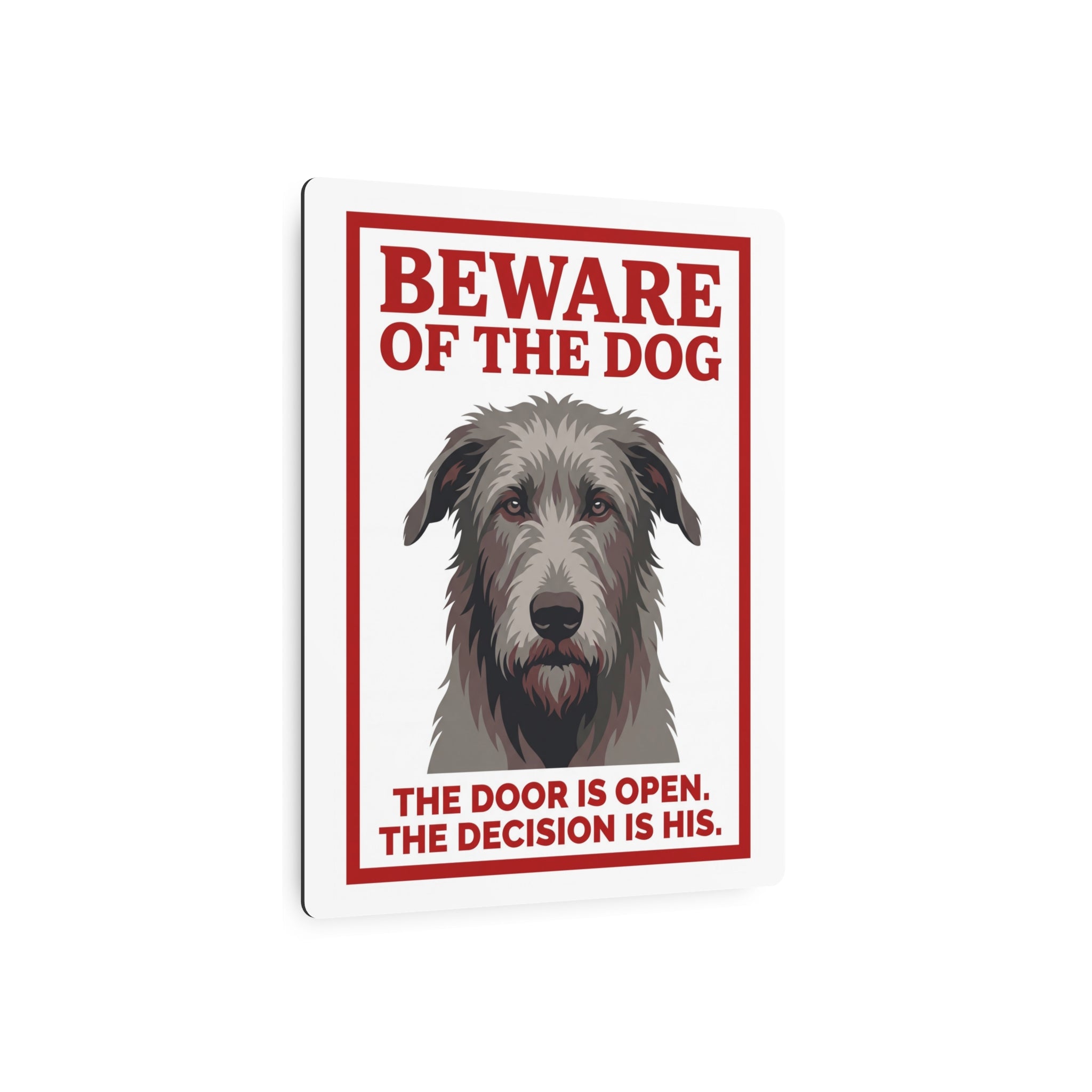 Beware of Irish Wolfhound Metal Sign – Grey Wiry Portrait Aluminum Wall Sign – lifestyle view