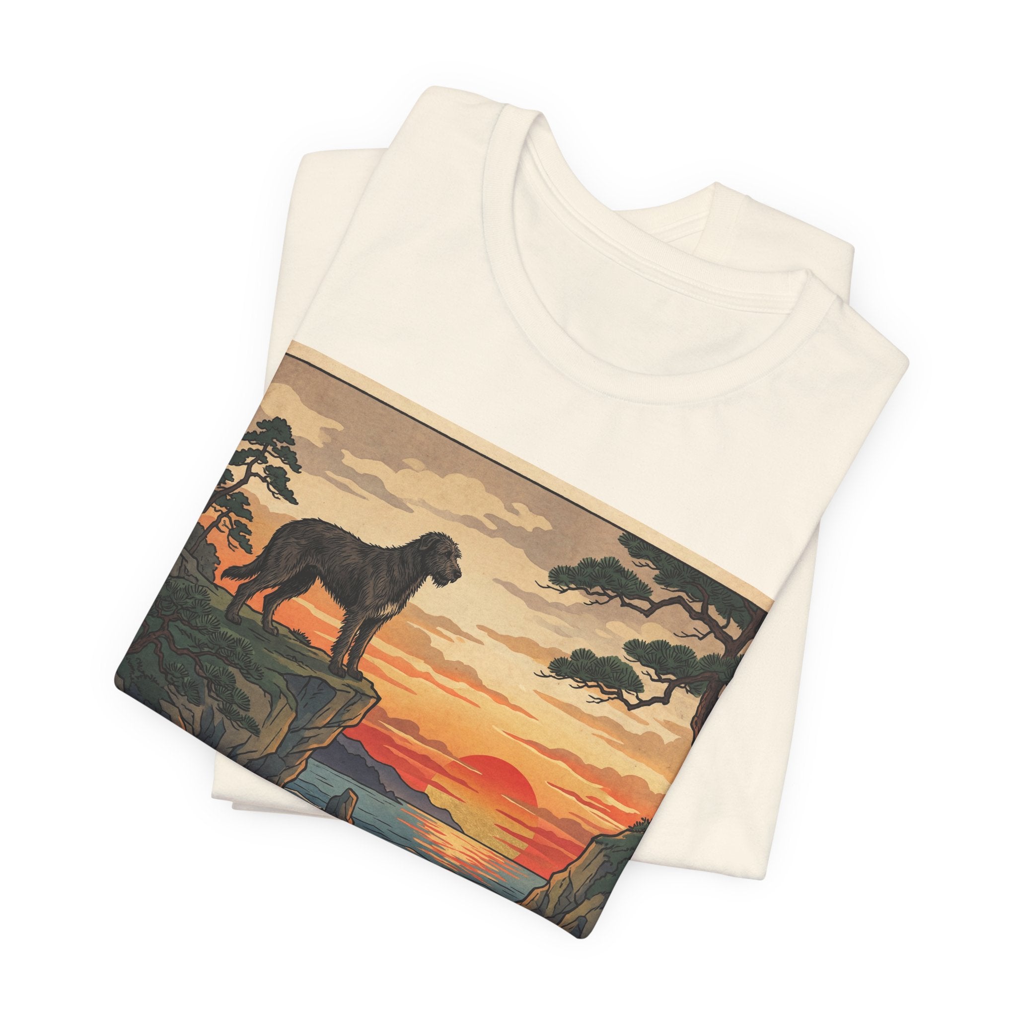 Ukiyo-e Irish Wolfhound T-Shirt — Coastal Sunset Cliffs Art Print