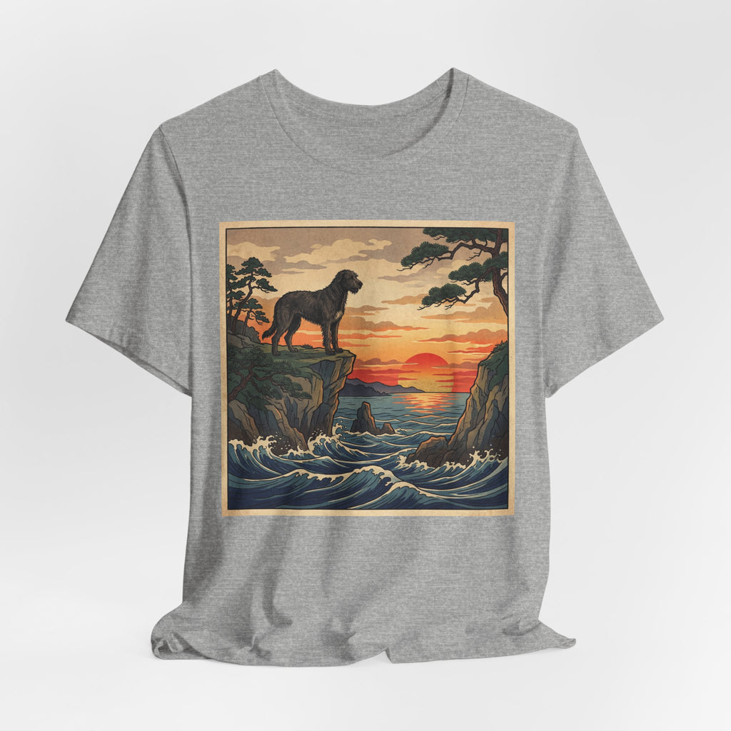 Ukiyo-e Irish Wolfhound T-Shirt — Coastal Sunset Cliffs Art Print