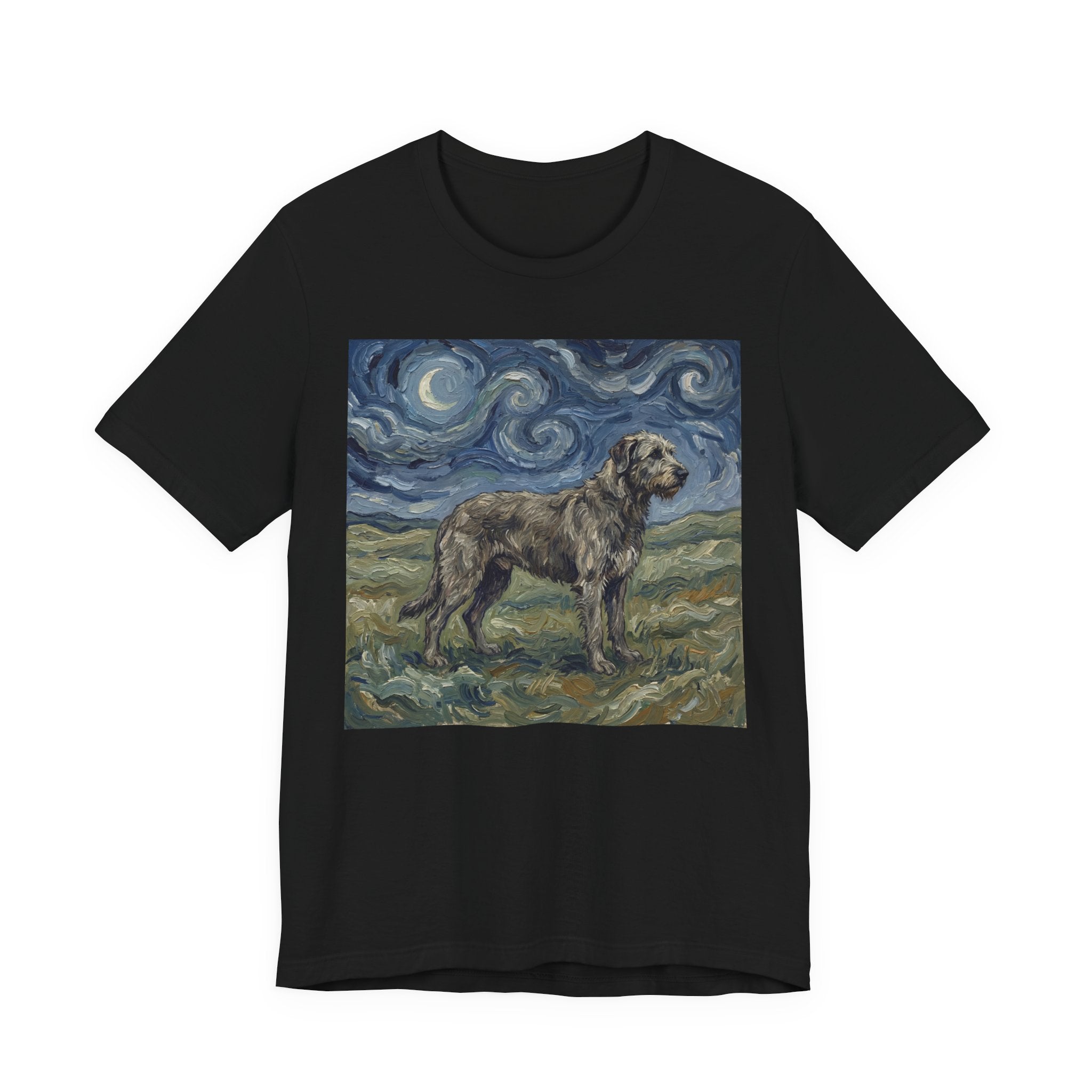 Van Gogh Style Irish Wolfhound T-Shirt — Swirling Moonlit Sky Art Print