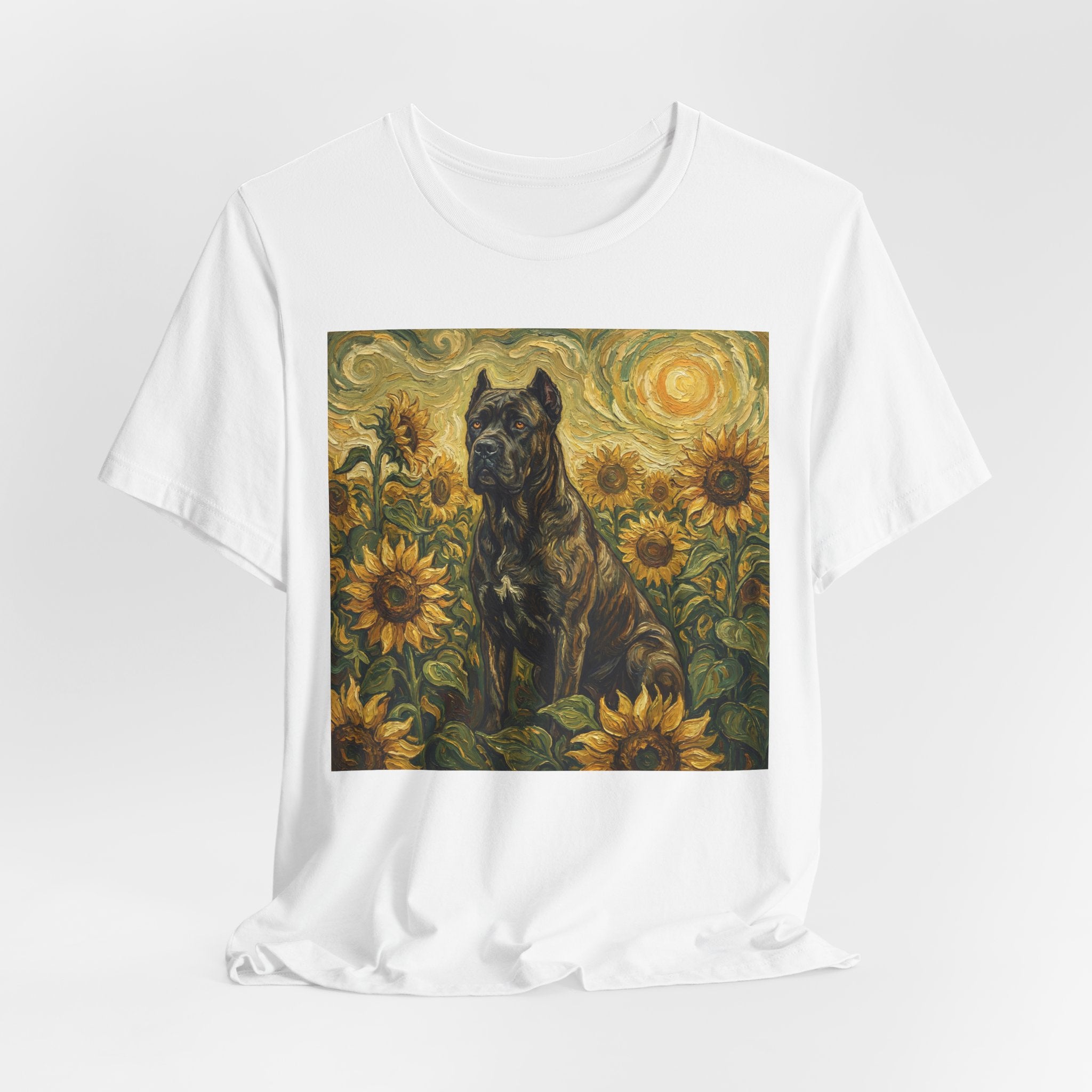 Van Gogh Style Cane Corso T-Shirt — Sunflower Field Art Print