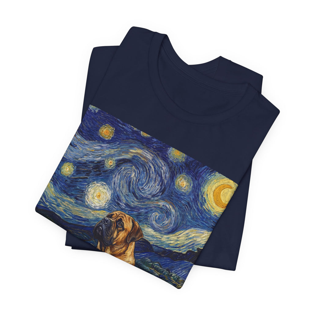 Van Gogh Style Mastiff T-Shirt — Swirling Starry Night Art Print