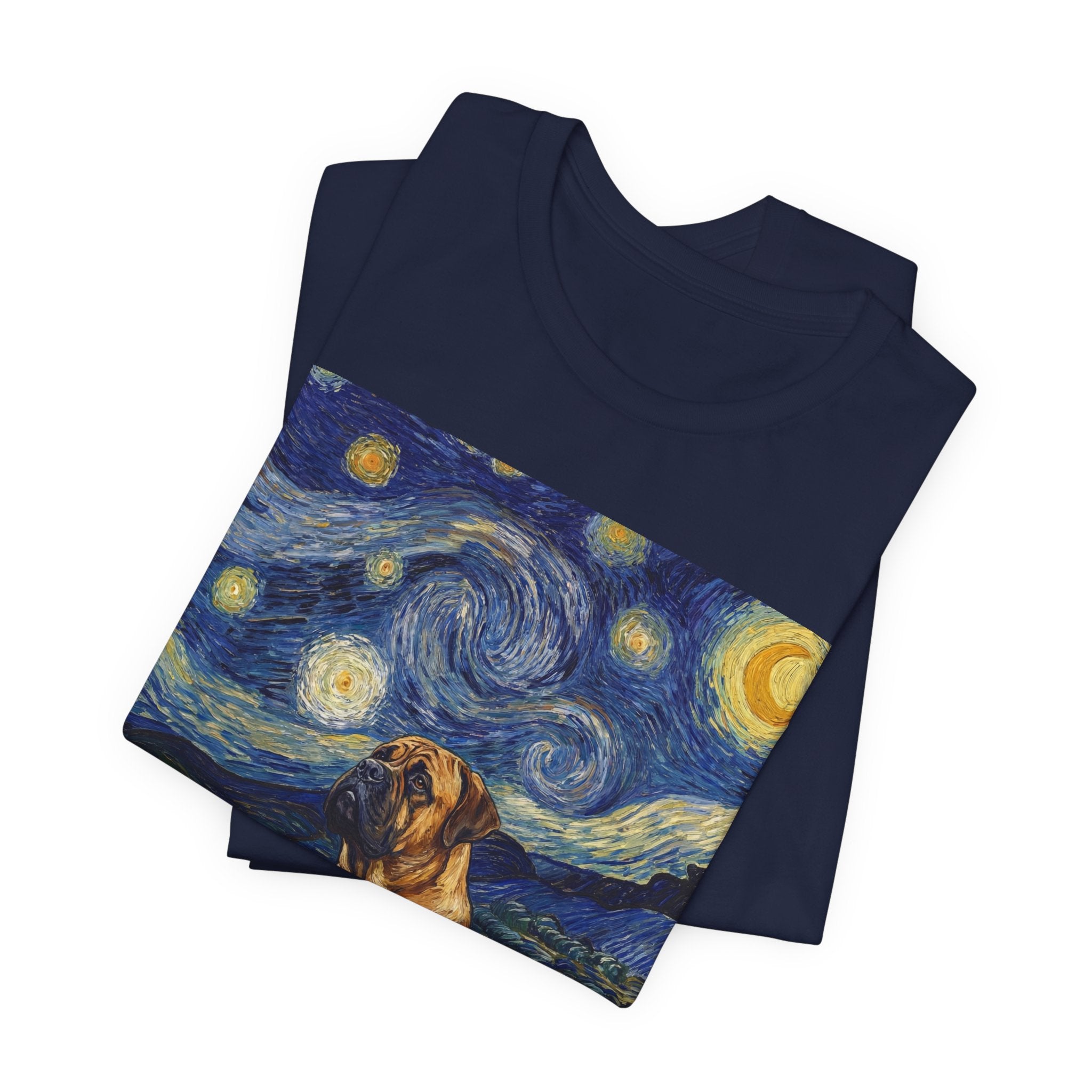 Van Gogh Style Mastiff T-Shirt — Swirling Starry Night Art Print