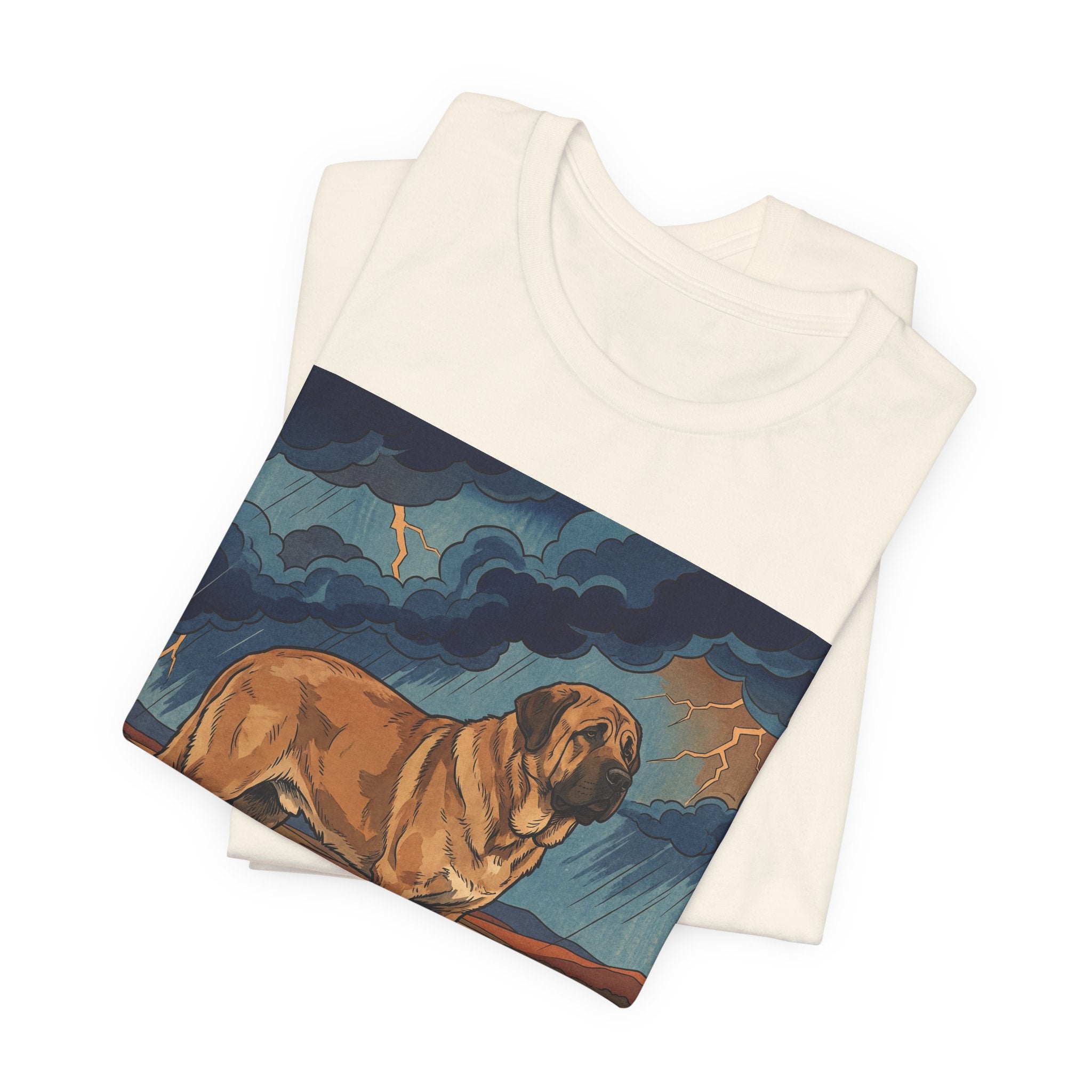 Woodblock Print Spanish Mastiff T-Shirt — Desert Storm Lightning Art Print