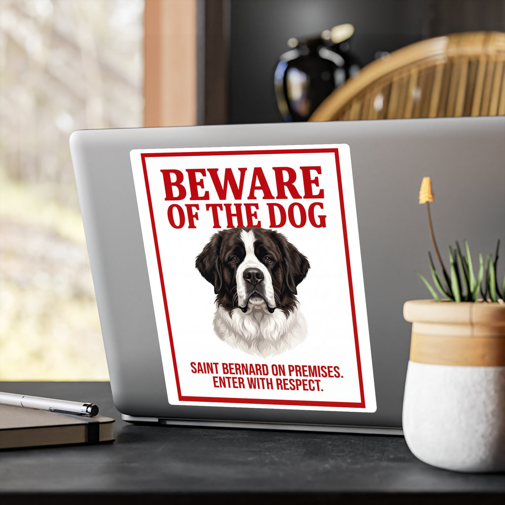 Beware of Saint Bernard Sign – Bold Red Warning Outdoor Vinyl Decal – alternate view