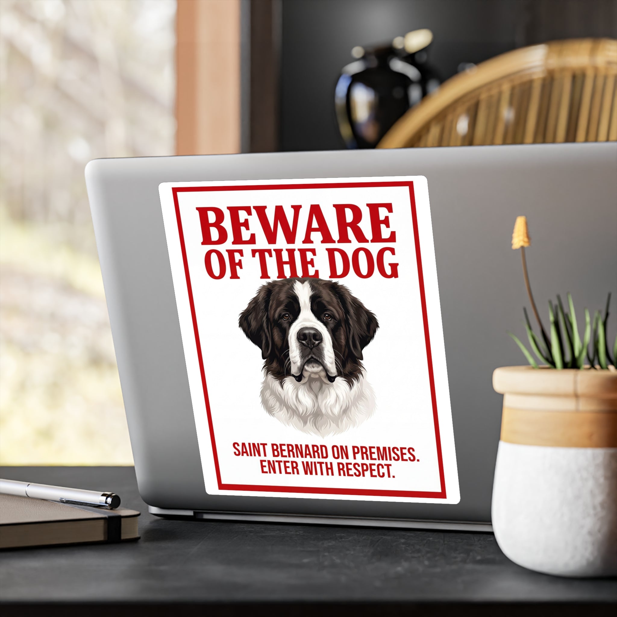 Beware of Saint Bernard Sign – Bold Red Warning Outdoor Vinyl Decal – alternate view