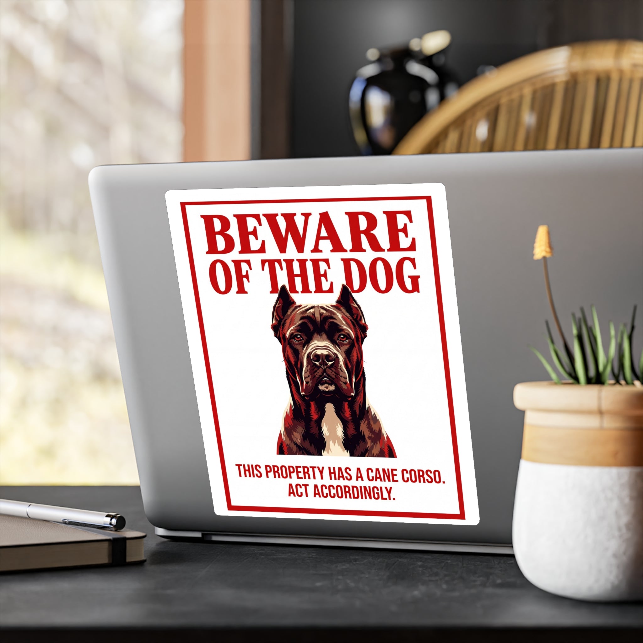Beware of Cane Corso Sign – Bold Red Warning Outdoor Vinyl Decal – alternate view
