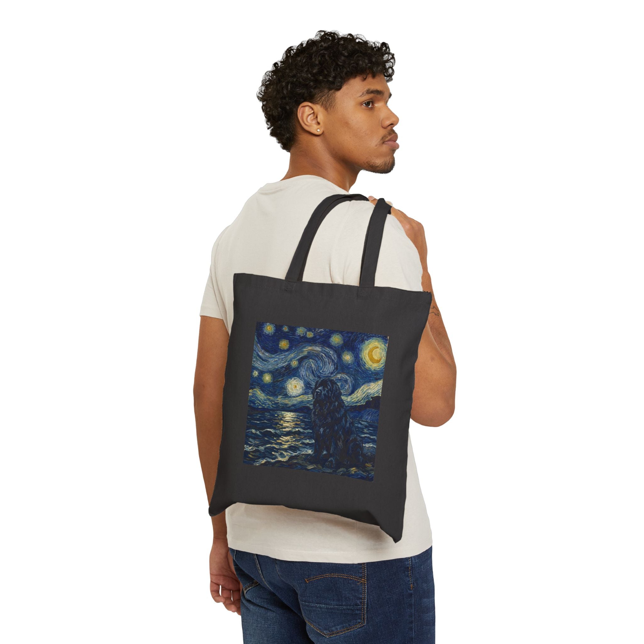 Van Gogh Newfoundland Tote Bag – Starry Night Sea Art Print – alternate view