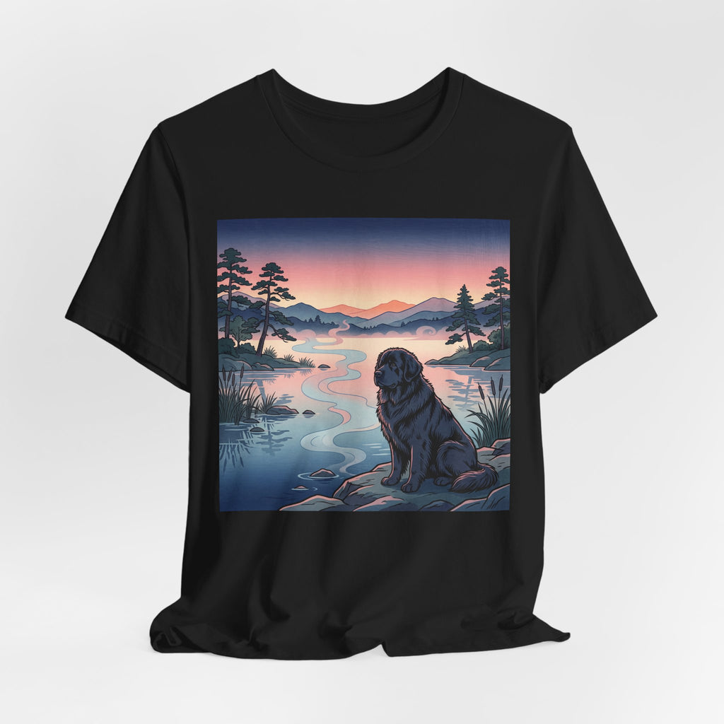 Hiroshige Style Newfoundland T-Shirt — Twilight Lake Mist Art Print